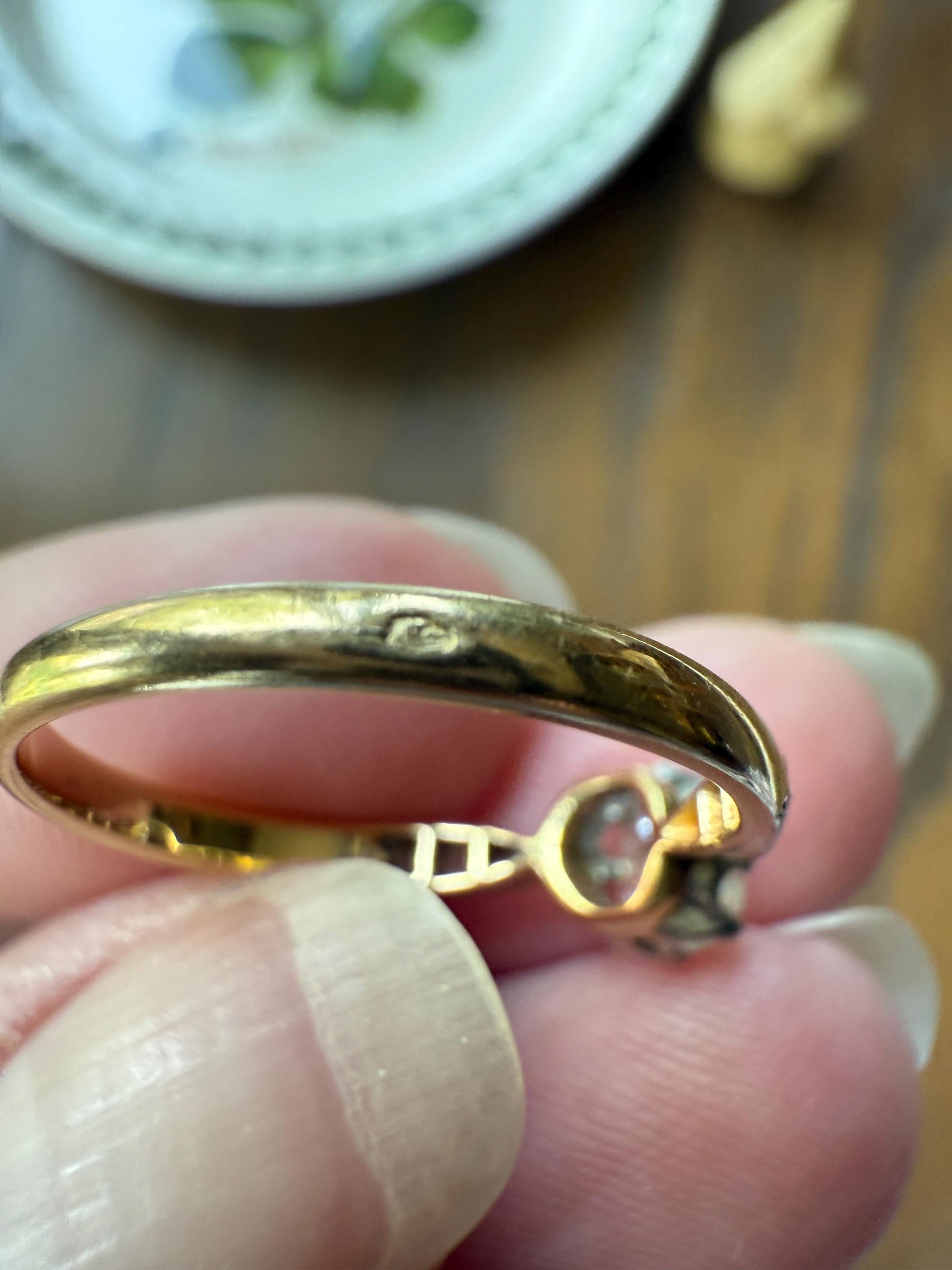 Classic Antique .67 Carat Old Mine Cut Diamond & Rose Cut Accents 18k Gold French Victorian Engagement Ring Solitaire Band Stacker OMC