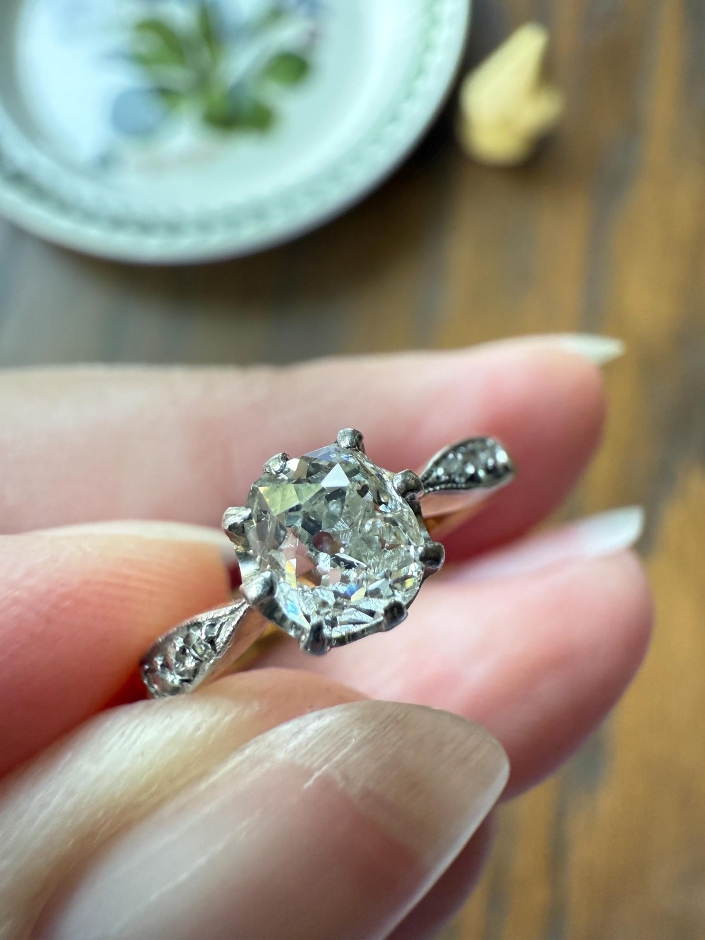 Classic Antique .67 Carat Old Mine Cut Diamond & Rose Cut Accents 18k Gold French Victorian Engagement Ring Solitaire Band Stacker OMC