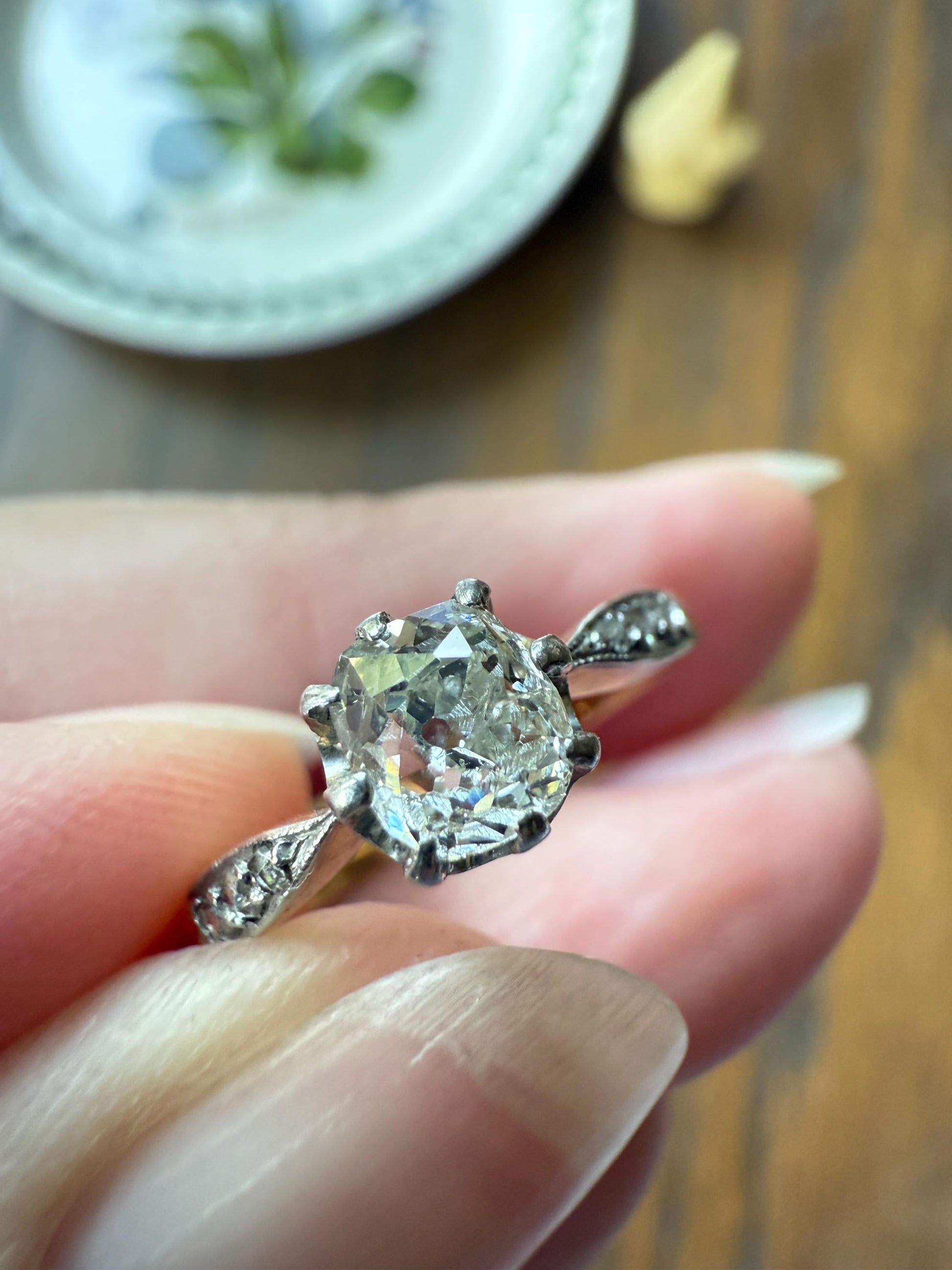 Classic Antique .67 Carat Old Mine Cut Diamond & Rose Cut Accents 18k Gold French Victorian Engagement Ring Solitaire Band Stacker OMC