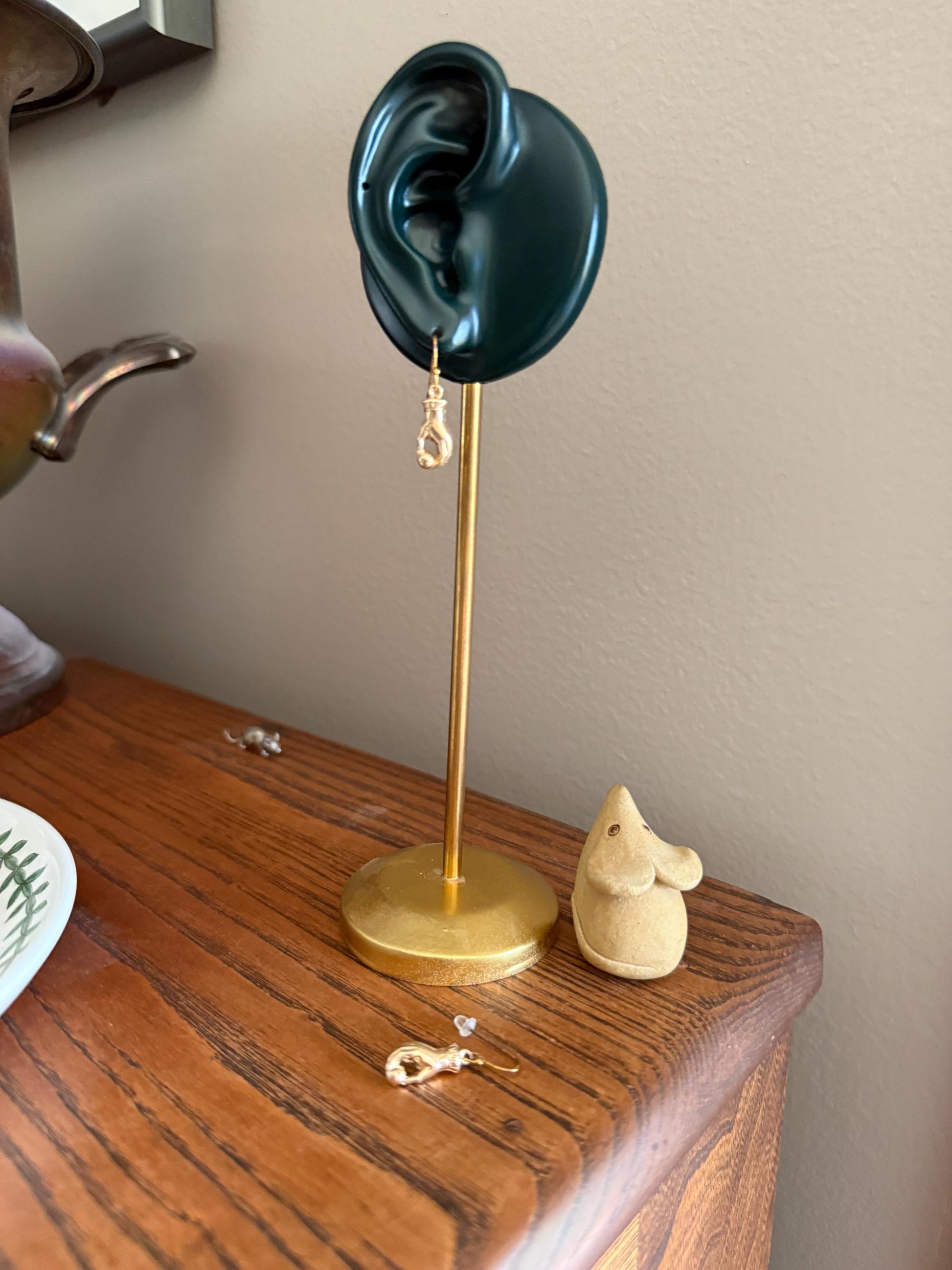 Antique Figural HAND Holding Ball Jester? Cuff Dangle Earrings 10k Gold Cased & GF Unique