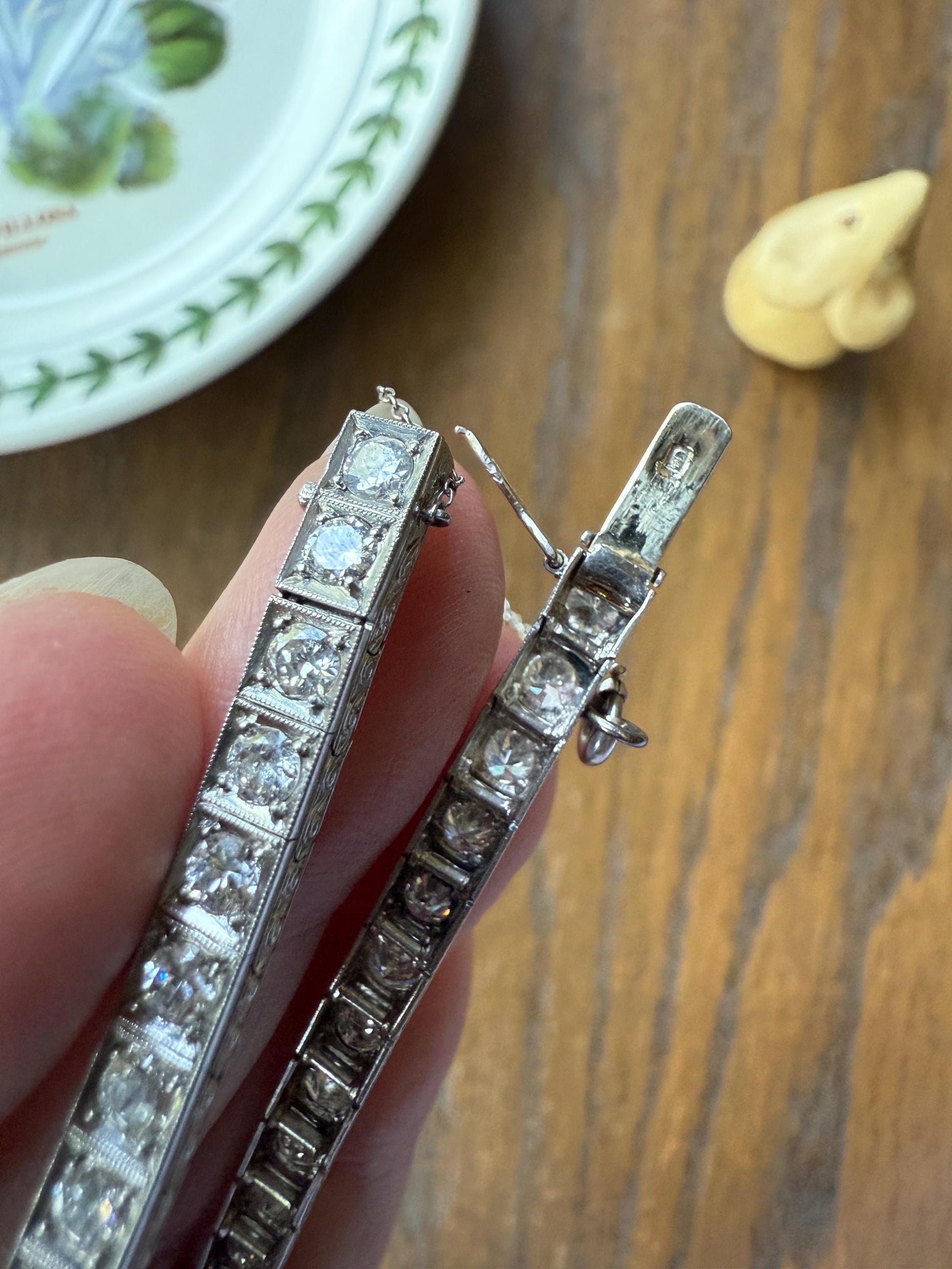 Art Deco 6.25 CARAT 39 Transitional Cut DIAMOND Line Riviera Tennis Bracelet Platinum French Vintage Eternity Square Riviere Wriststack