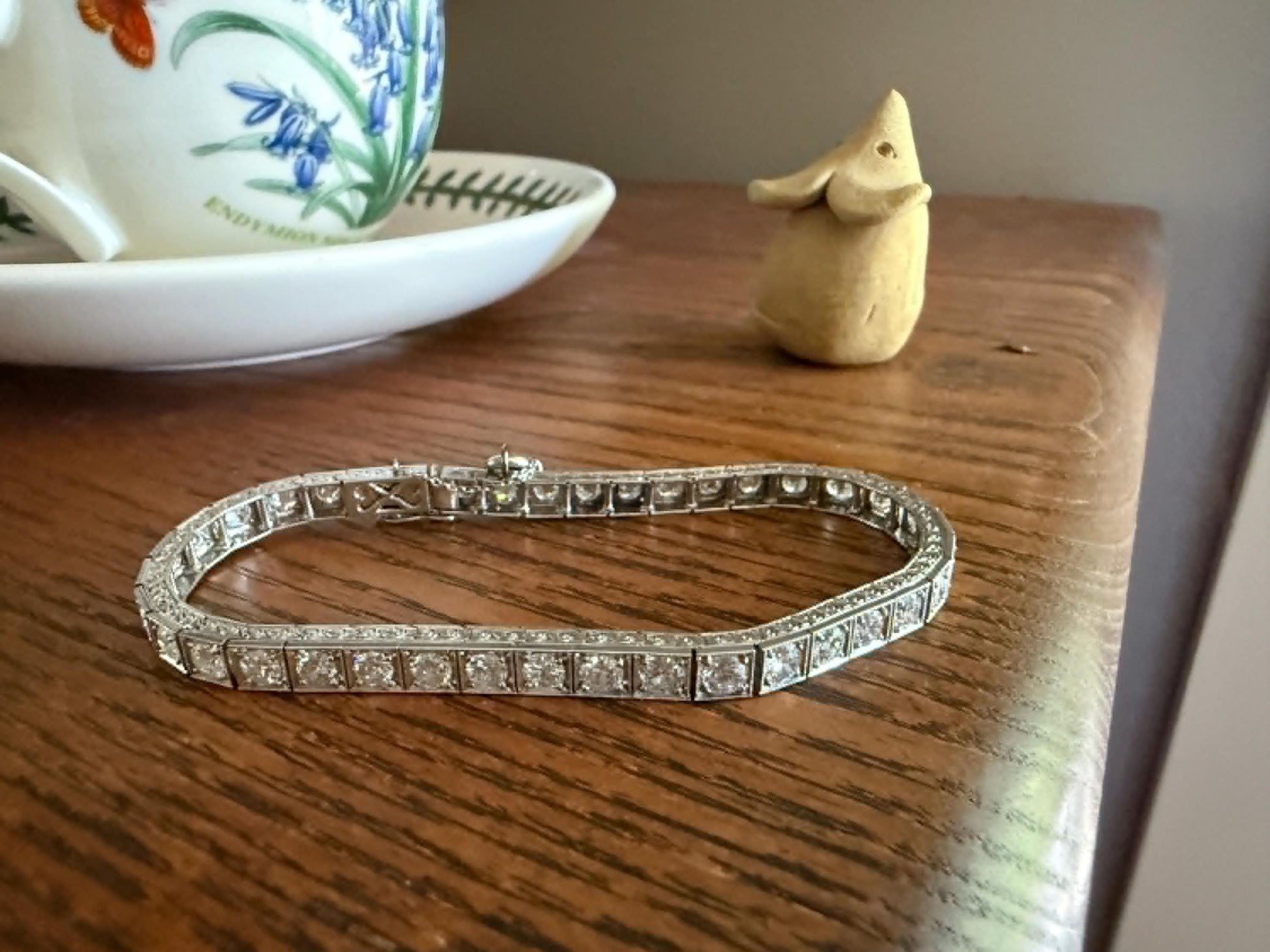 Art Deco 6.25 CARAT 39 Transitional Cut DIAMOND Line Riviera Tennis Bracelet Platinum French Vintage Eternity Square Riviere Wriststack