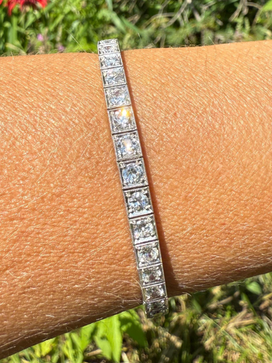 Art Deco 6.25 CARAT 39 Transitional Cut DIAMOND Line Riviera Tennis Bracelet Platinum French Vintage Eternity Square Riviere