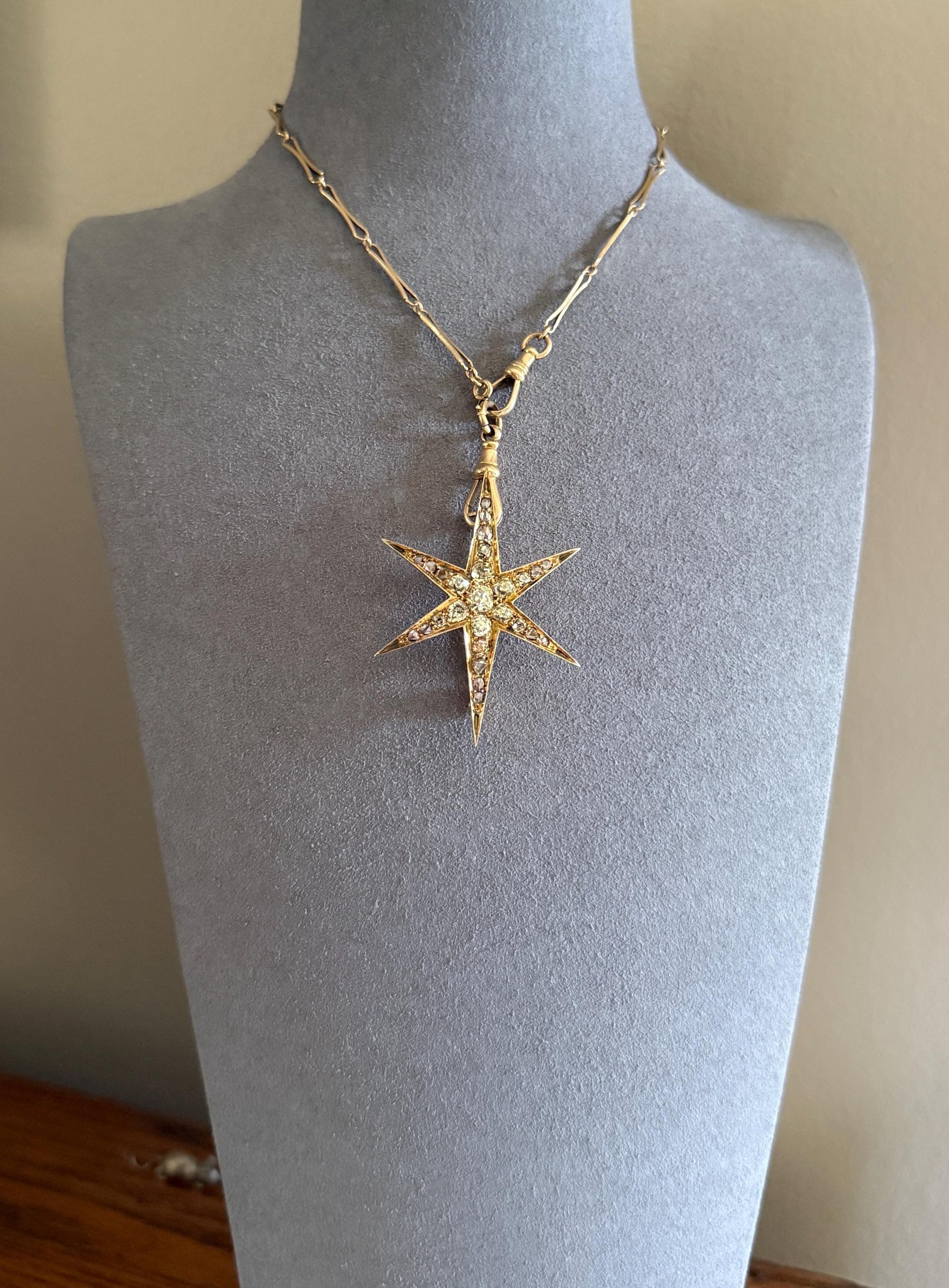 Mega STAR Antique 2.5 Carat 27 Rose Old Mine Cut DIAMOND Cluster Pin Brooch for Pendant Gilt Metal & 10k Gold Pin Brooch Victorian Gift OMC