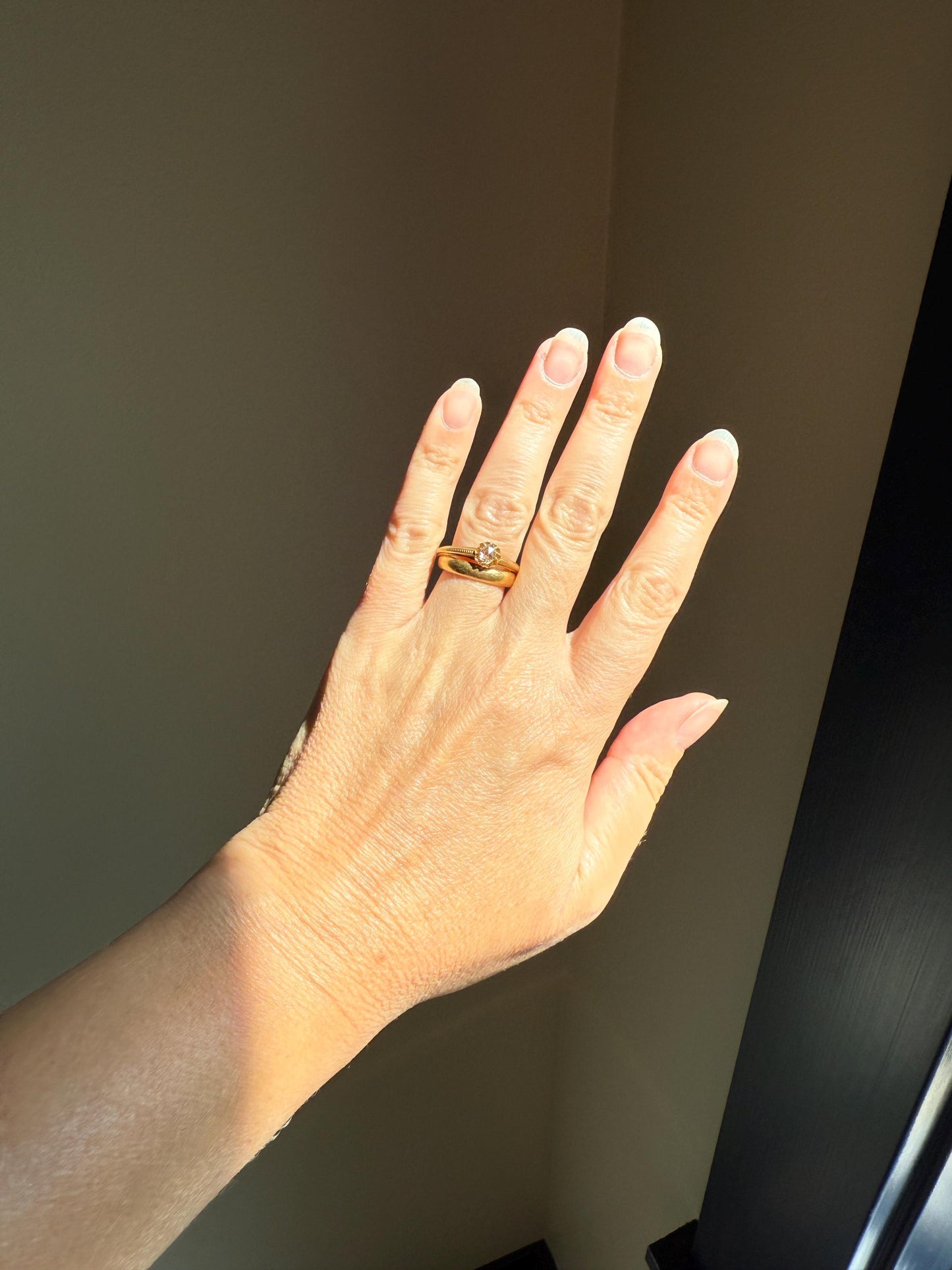 SWEETIE Victorian Antique Oval Open Back Rose Cut DIAMOND Solitaire Engagement Wedding Buttercup Ring 18k Gold Big Finger Minimalist Stacker