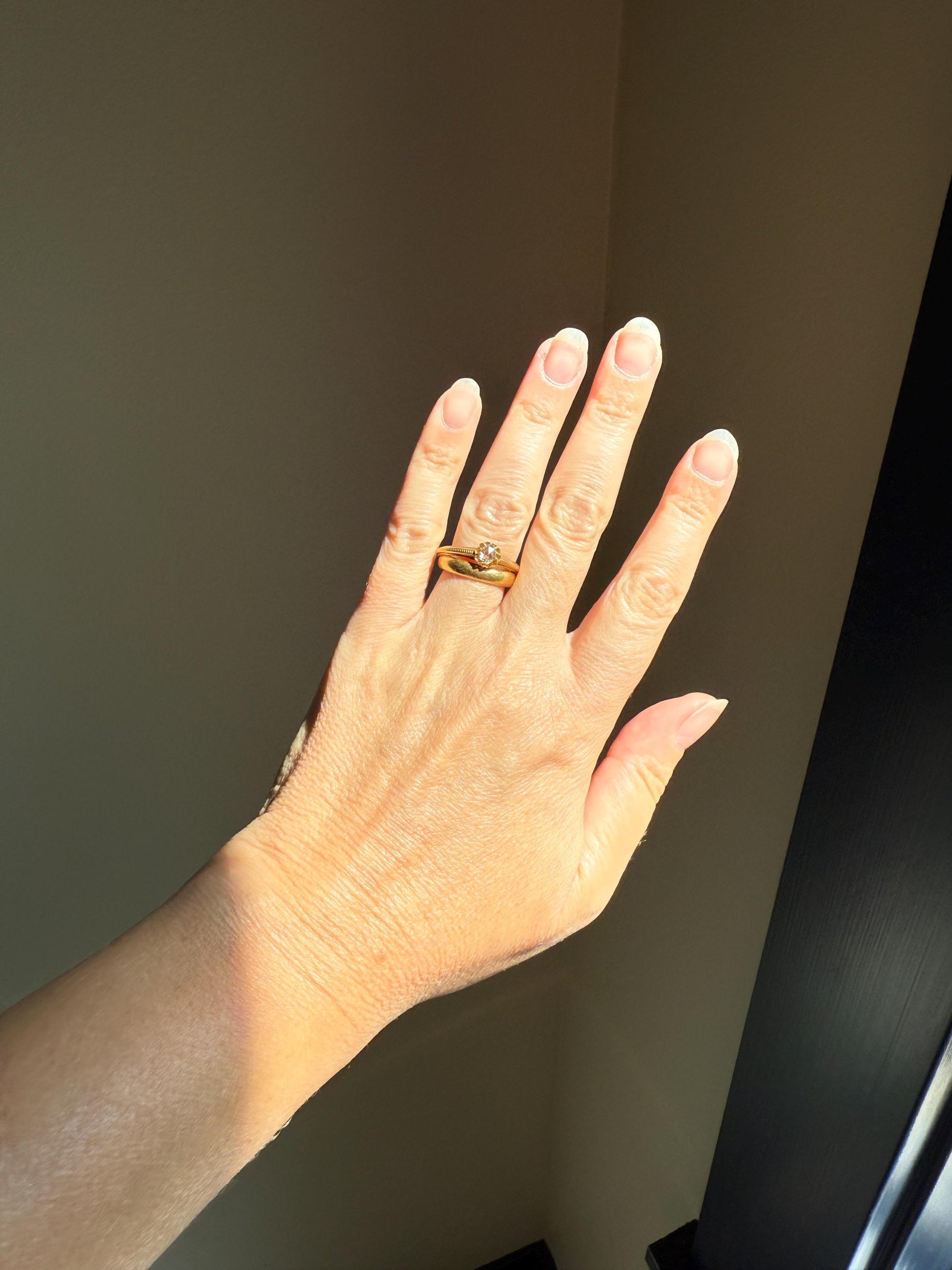 SWEETIE Victorian Antique Oval Open Back Rose Cut DIAMOND Solitaire Engagement Wedding Buttercup Ring 18k Gold Big Finger Minimalist Stacker