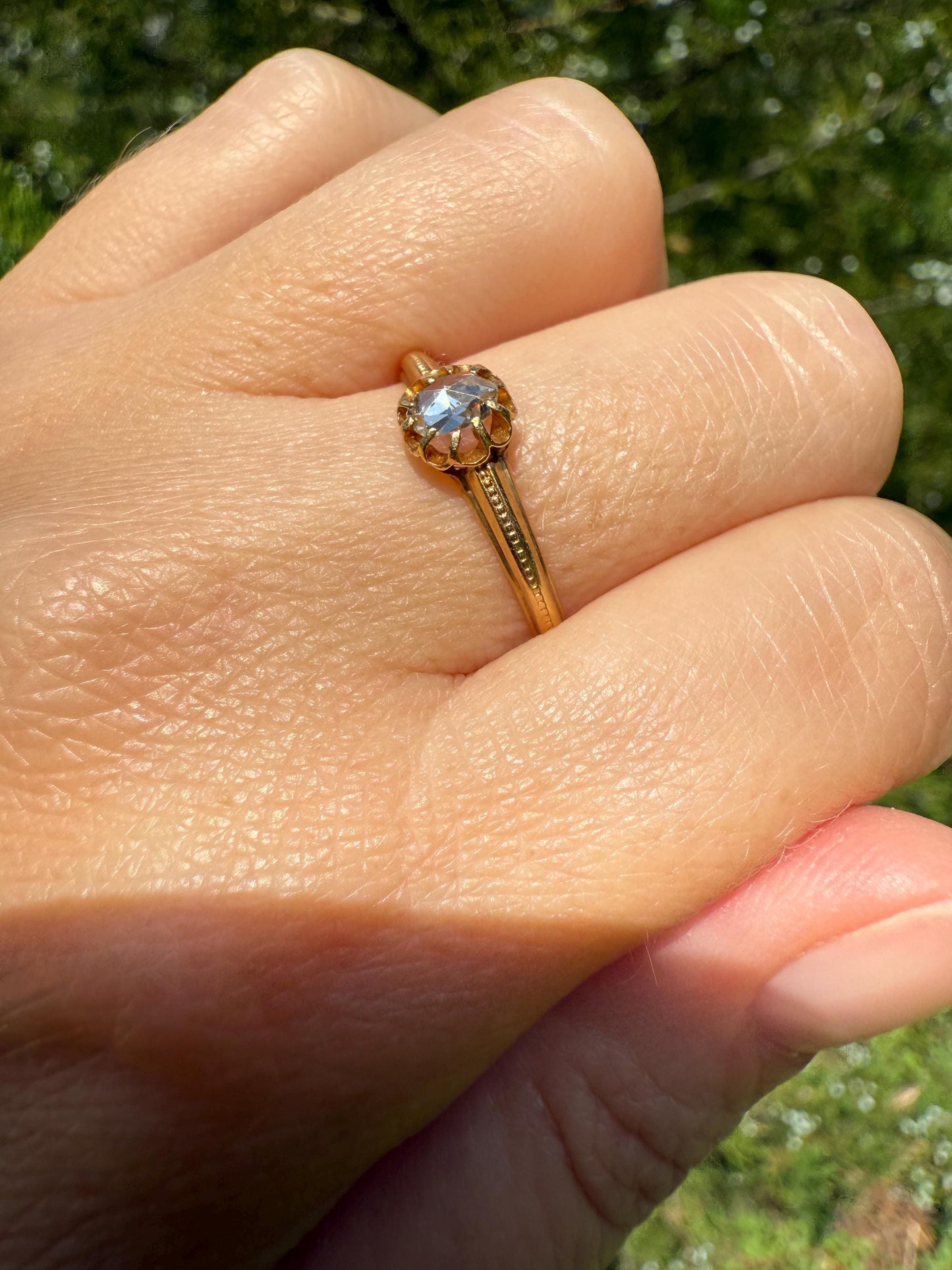 SWEETIE Victorian Antique Oval Open Back Rose Cut DIAMOND Solitaire Engagement Wedding Buttercup Ring 18k Gold Big Finger Minimalist Stacker