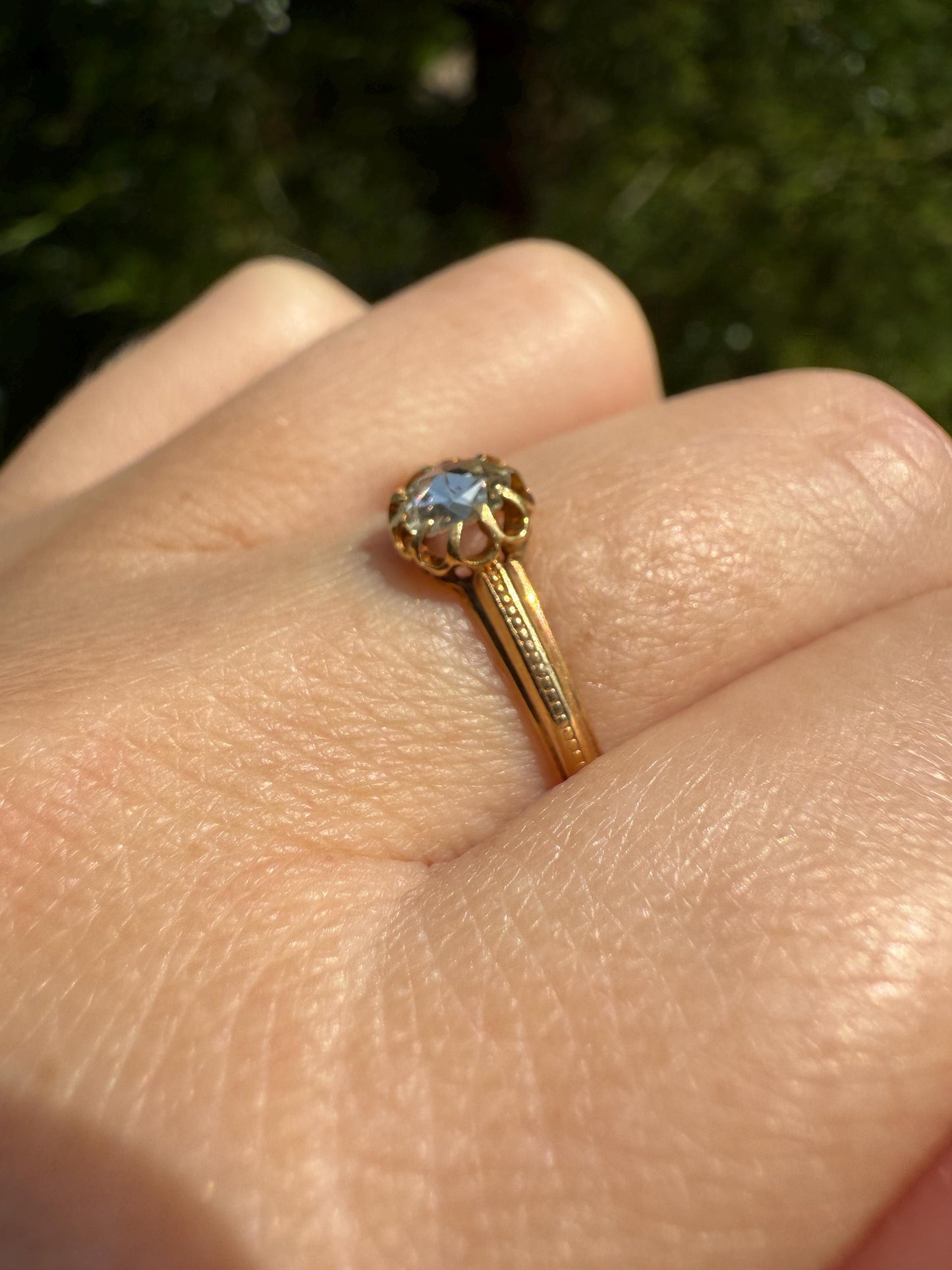 SWEETIE Victorian Antique Oval Open Back Rose Cut DIAMOND Solitaire Engagement Wedding Buttercup Ring 18k Gold Big Finger Minimalist Stacker