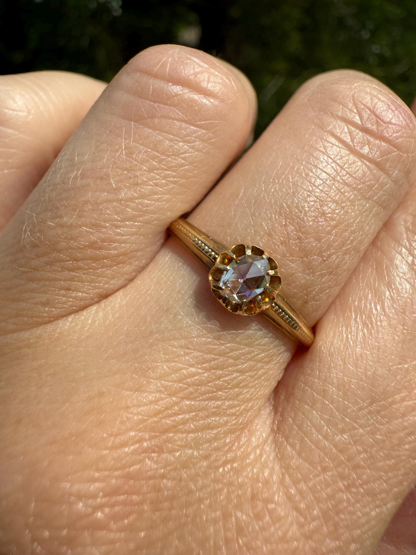 SWEETIE Victorian Antique Oval Open Back Rose Cut DIAMOND Solitaire Engagement Wedding Buttercup Ring 18k Gold Big Finger Minimalist Stacker