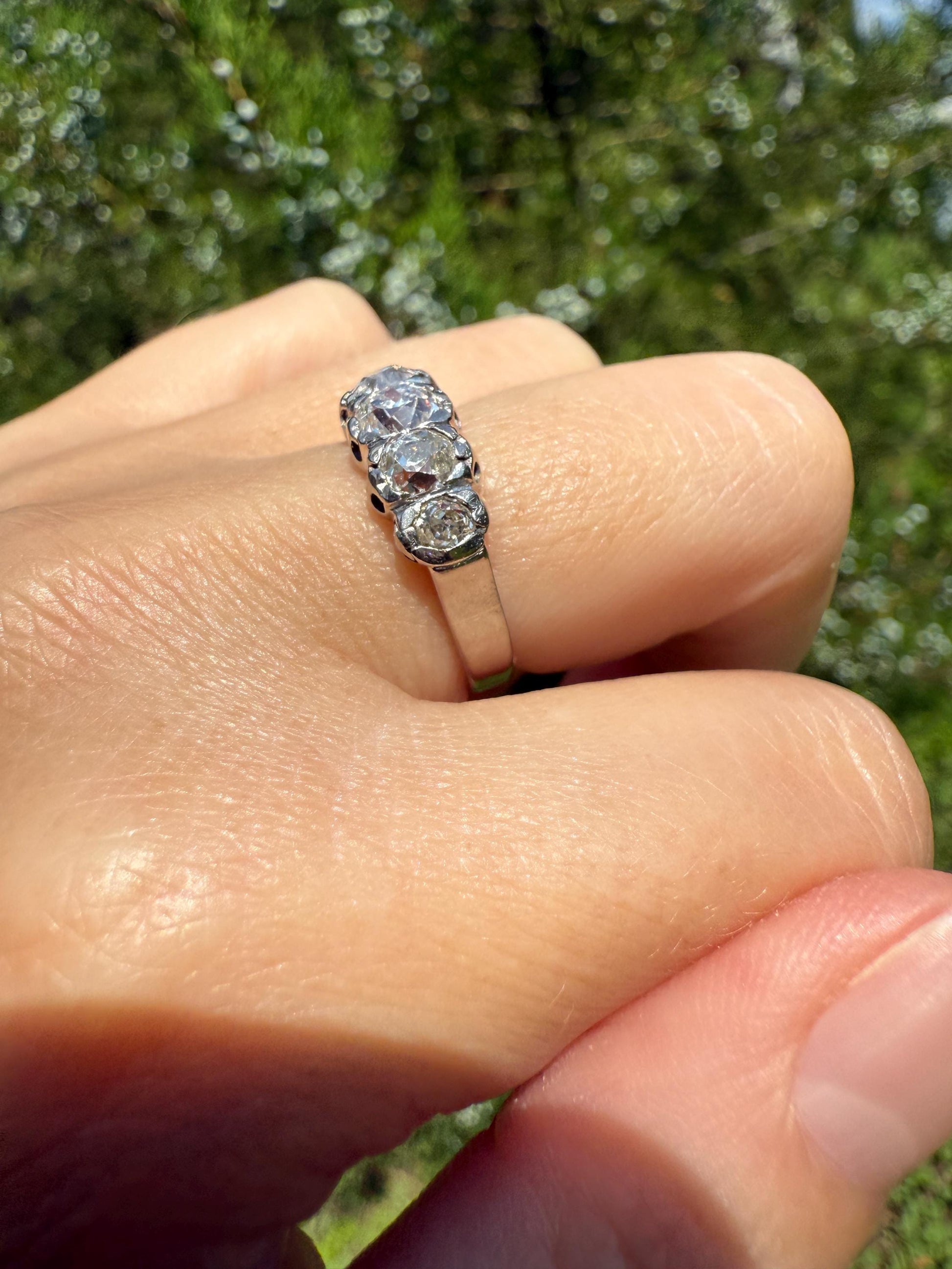 CHUNKY 1.5 Carat Five Stone Old Mine Cut Diamond Band French Antique Platinum Ring Stacker Wedding Anniversary Edwardian OMC