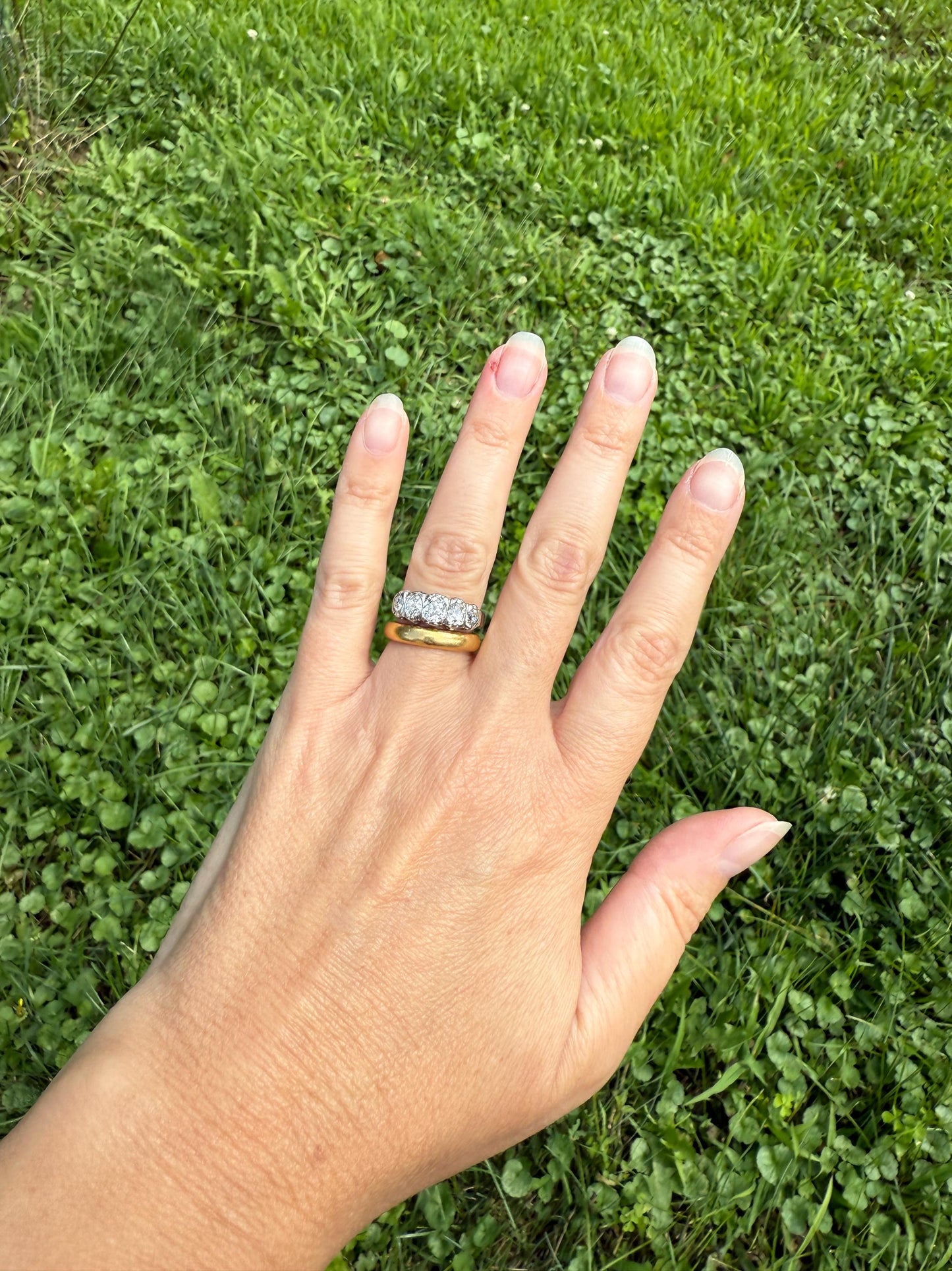 CHUNKY 1.5 Carat Five Stone Old Mine Cut Diamond Band French Antique Platinum Ring Stacker Wedding Anniversary Edwardian OMC