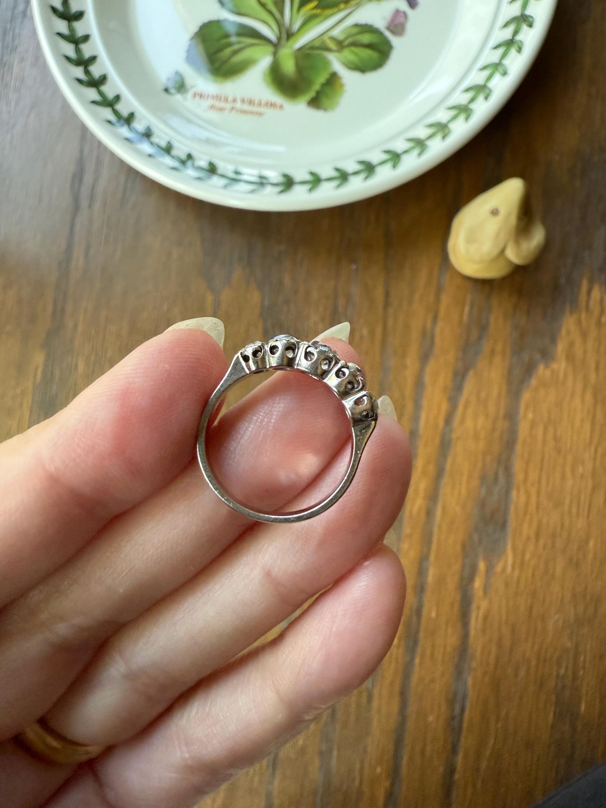 CHUNKY 1.5 Carat Five Stone Old Mine Cut Diamond Band French Antique Platinum Ring Stacker Wedding Anniversary Edwardian OMC