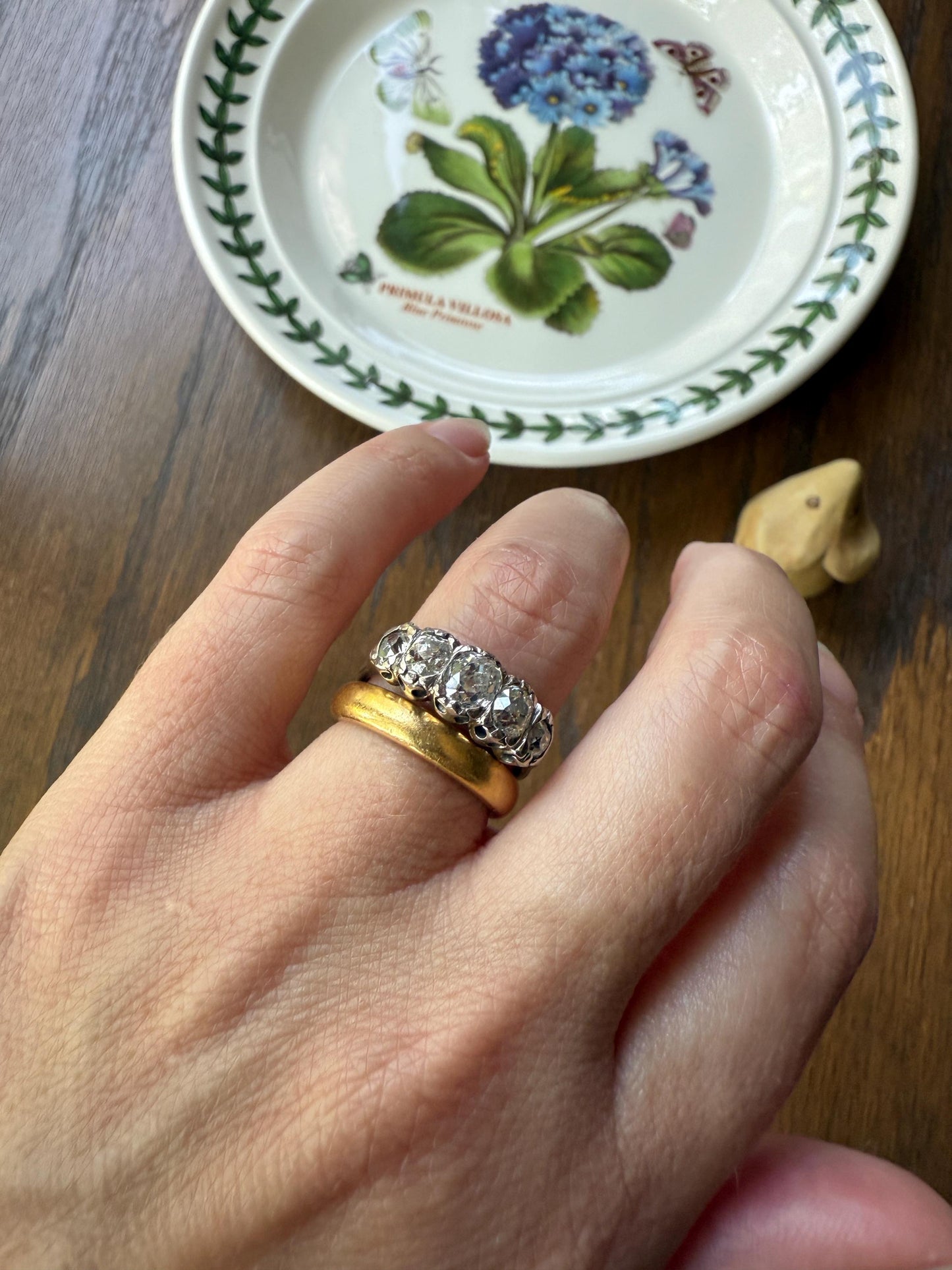 CHUNKY 1.5 Carat Five Stone Old Mine Cut Diamond Band French Antique Platinum Ring Stacker Wedding Anniversary Edwardian OMC