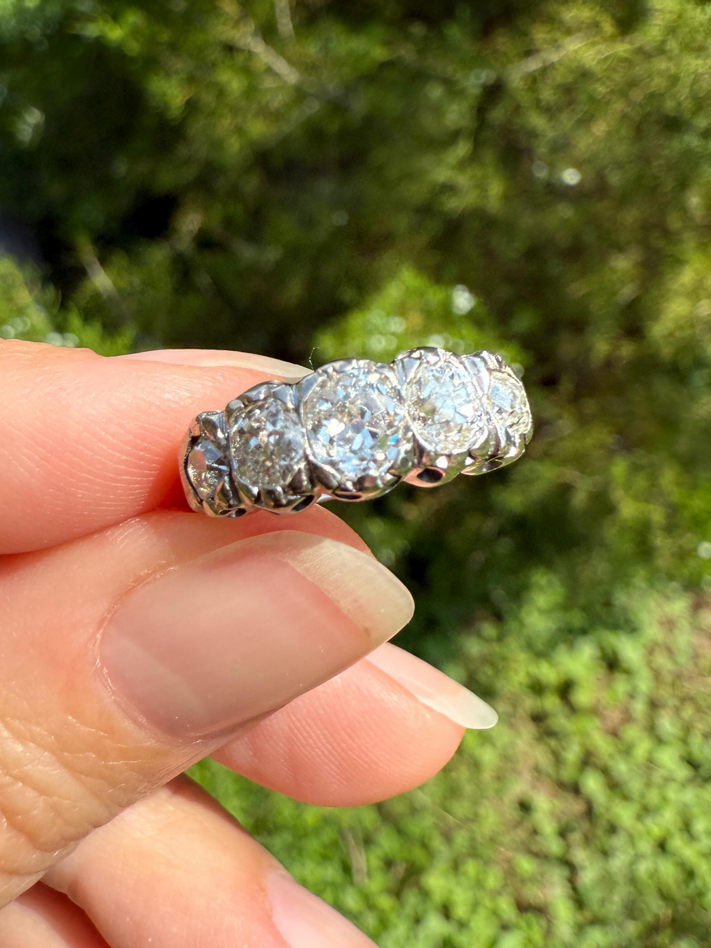 CHUNKY 1.5 Carat Five Stone Old Mine Cut Diamond Band French Antique Platinum Ring Stacker