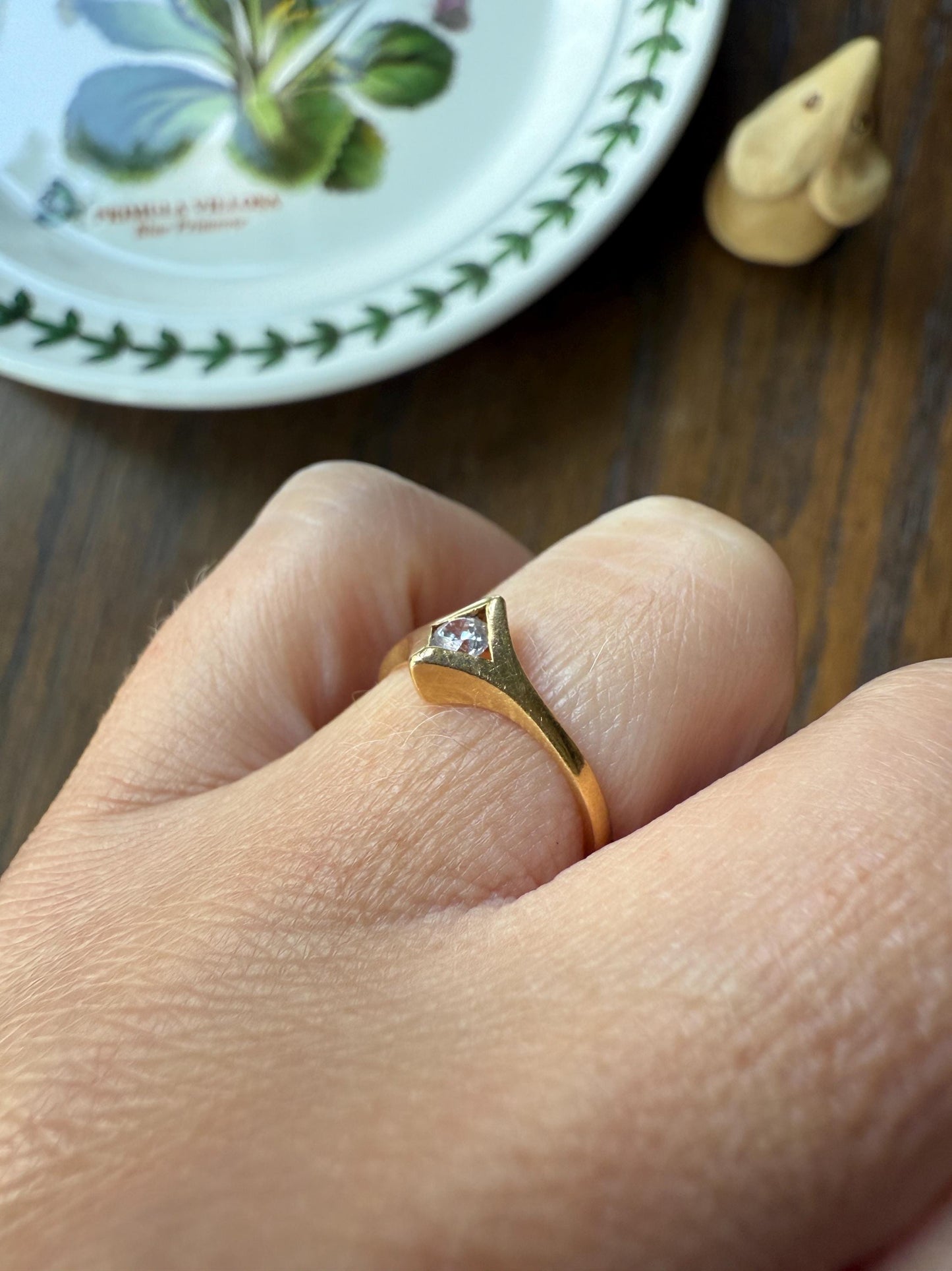 CHEVRON Diamond Shaped Face 18k Gold Cubic Zirconia French Vintage Ring Pinky Midi Stacker Minimalist Geometric Dainty