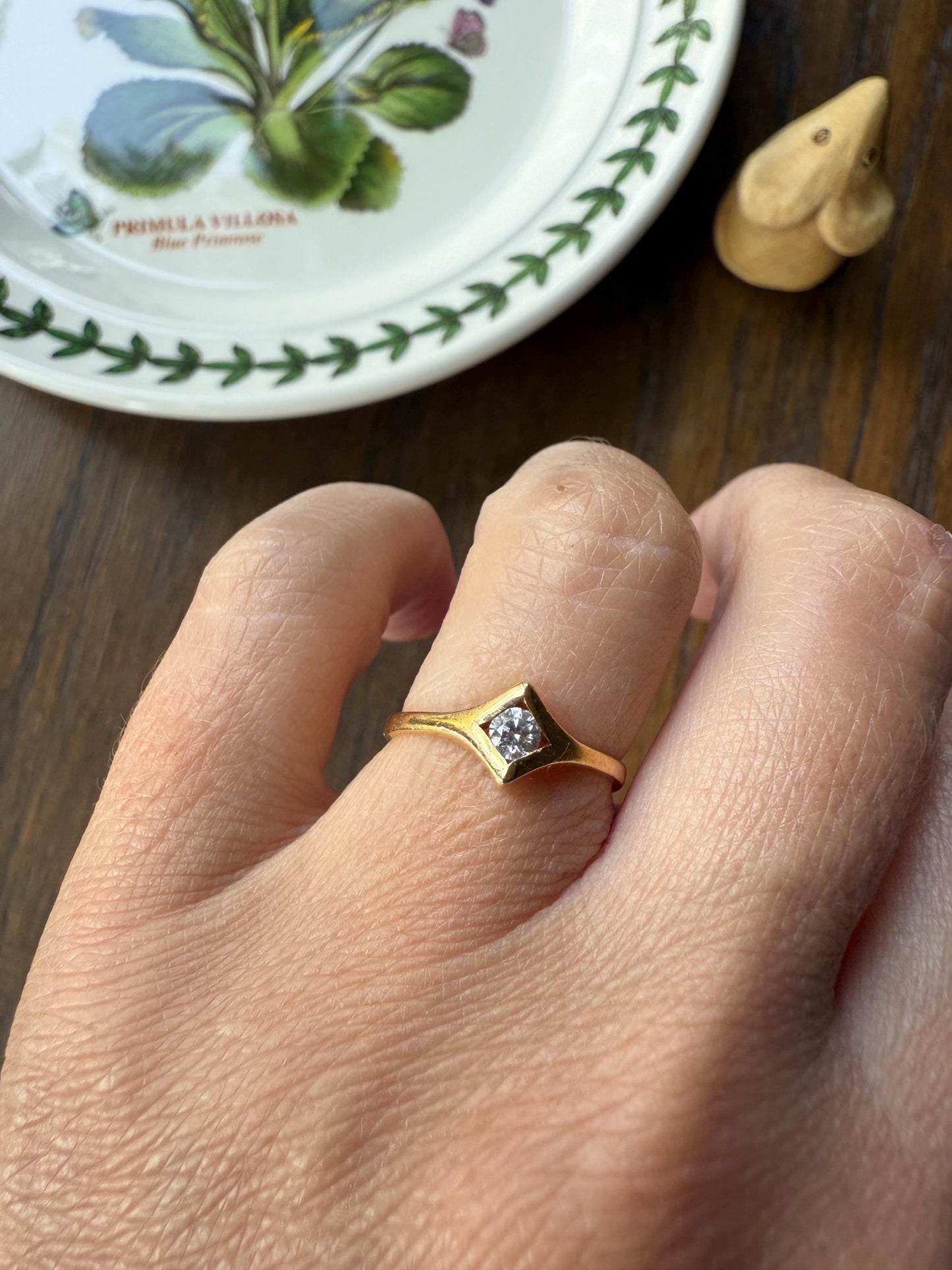 CHEVRON Diamond Shaped Face 18k Gold Cubic Zirconia French Vintage Ring Pinky Midi Stacker Minimalist Geometric Dainty