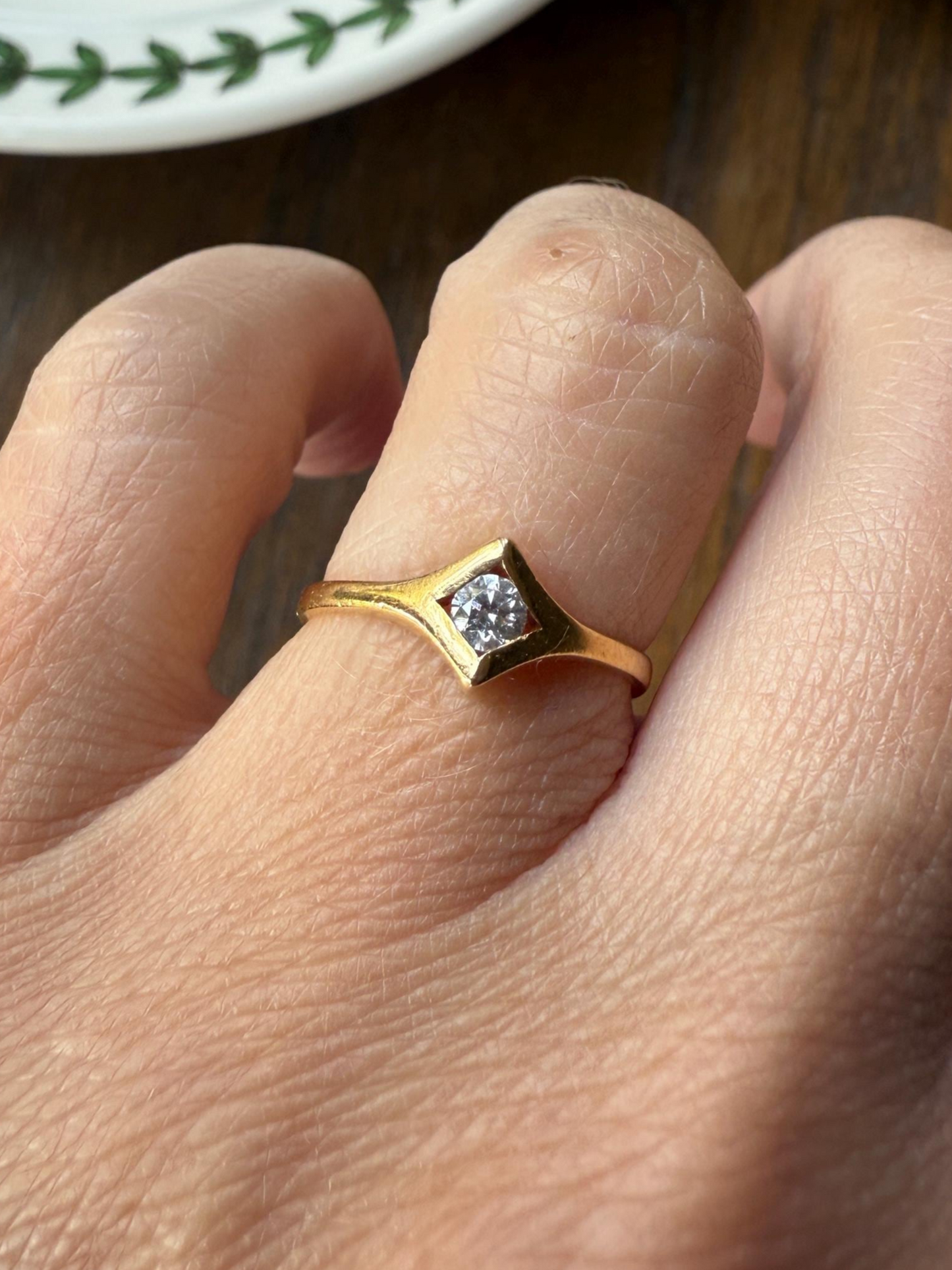 CHEVRON Diamond Shaped Face 18k Gold Cubic Zirconia French Vintage Ring Pinky Midi Stacker Minimalist