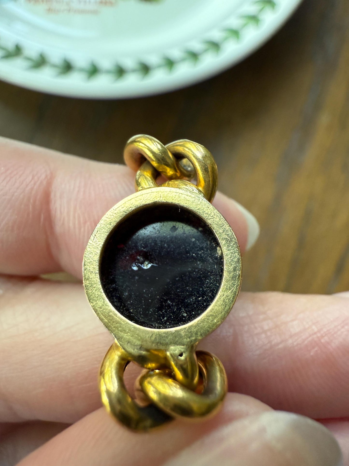 CHUNKY Antique 13.1g 18k Gold Red GARNET Orb Crimson Sugarloaf Red Glow Cabochon French Cuban Curb Link Chain Bracelet Gold Wriststack Gift