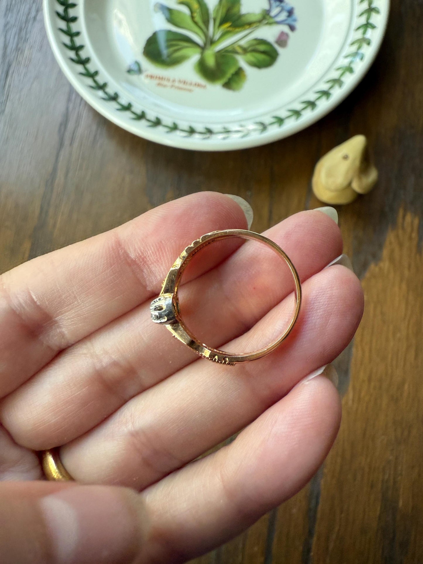Antique Rose Cut DIAMOND Toi et Moi Triple Band French 18k Rose Gold Stacker Victorian Hallmark Linear Coil Arrows Belle Epoque Unique
