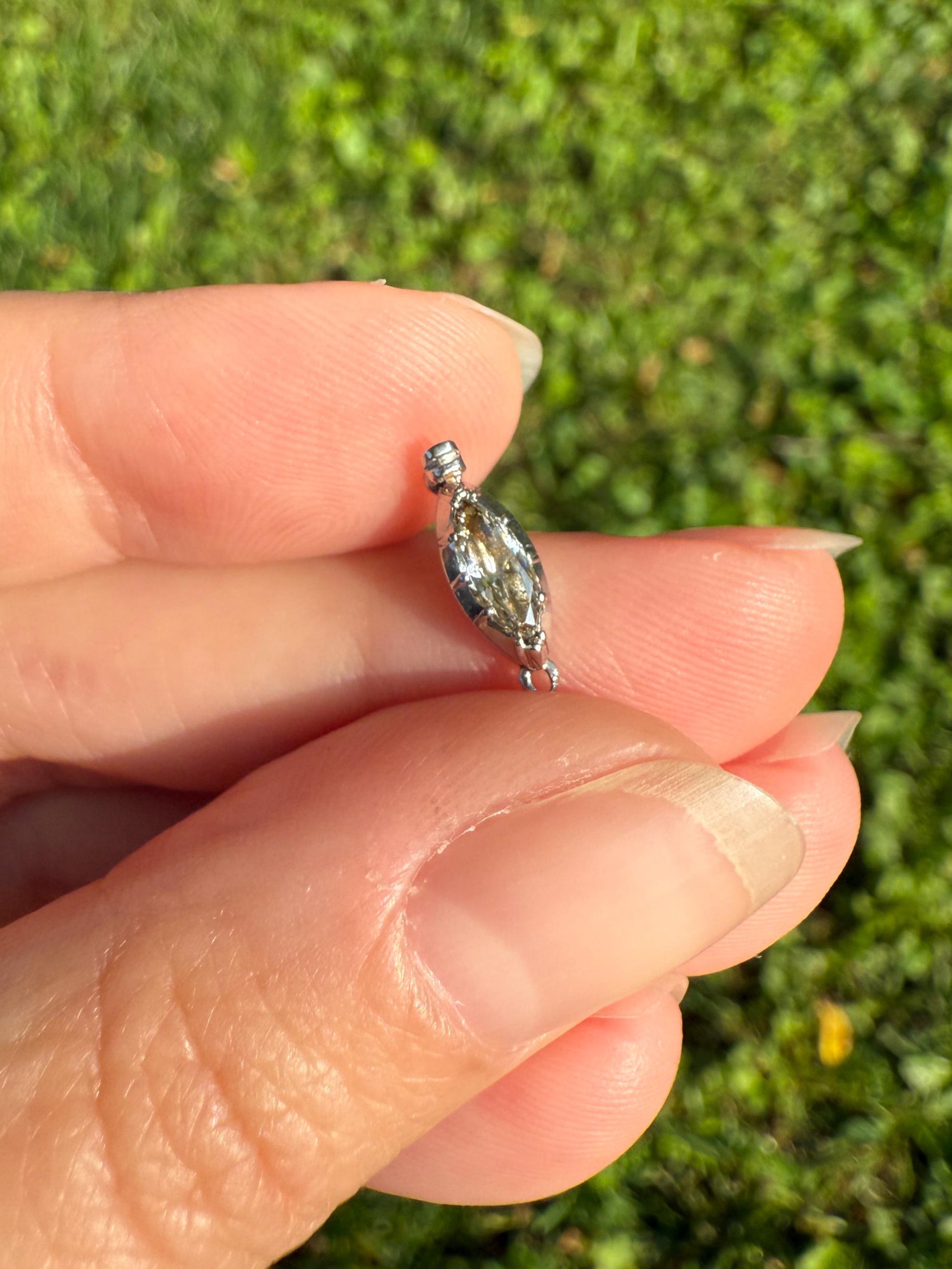 Dainty Antique Old Mine Cut MARQUISE Diamond CLASP Pendant Platinum 18k Gold French Art Deco Bridal Something Old Neckmess Parts Finding Omc