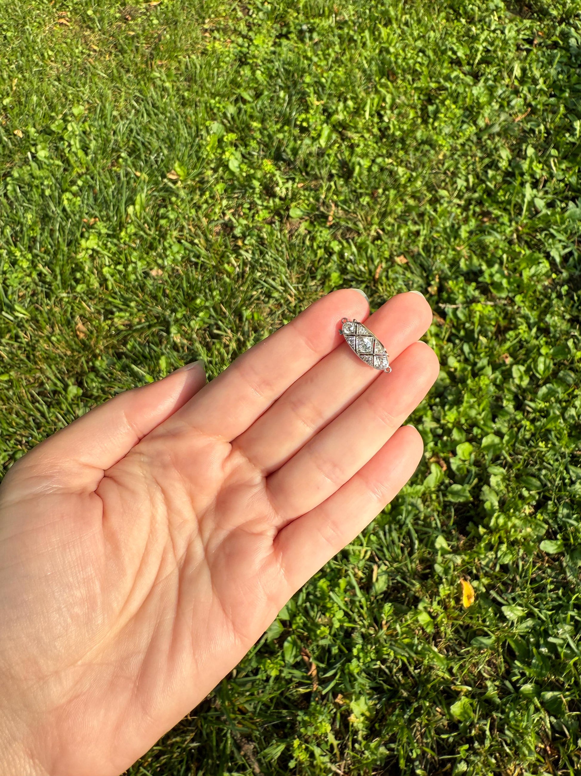 Antique .6 Carat Old Mine Cut Diamond Marquise CLASP Pendant Platinum 18k Gold Edwardian Bridal Something Old Neckmess Parts Findings OMC