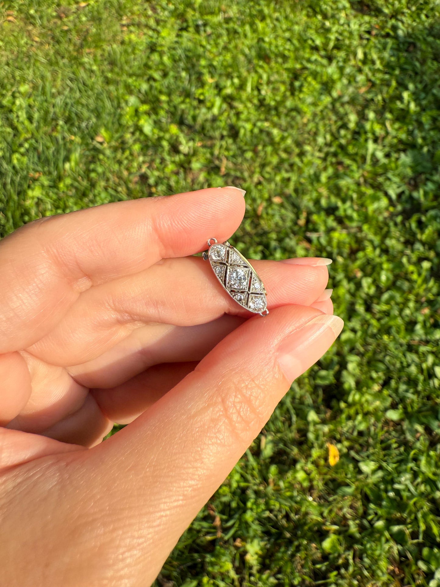 Antique .6 Carat Old Mine Cut Diamond Marquise CLASP Pendant Platinum 18k Gold Edwardian Bridal Something Old Neckmess Parts Findings OMC