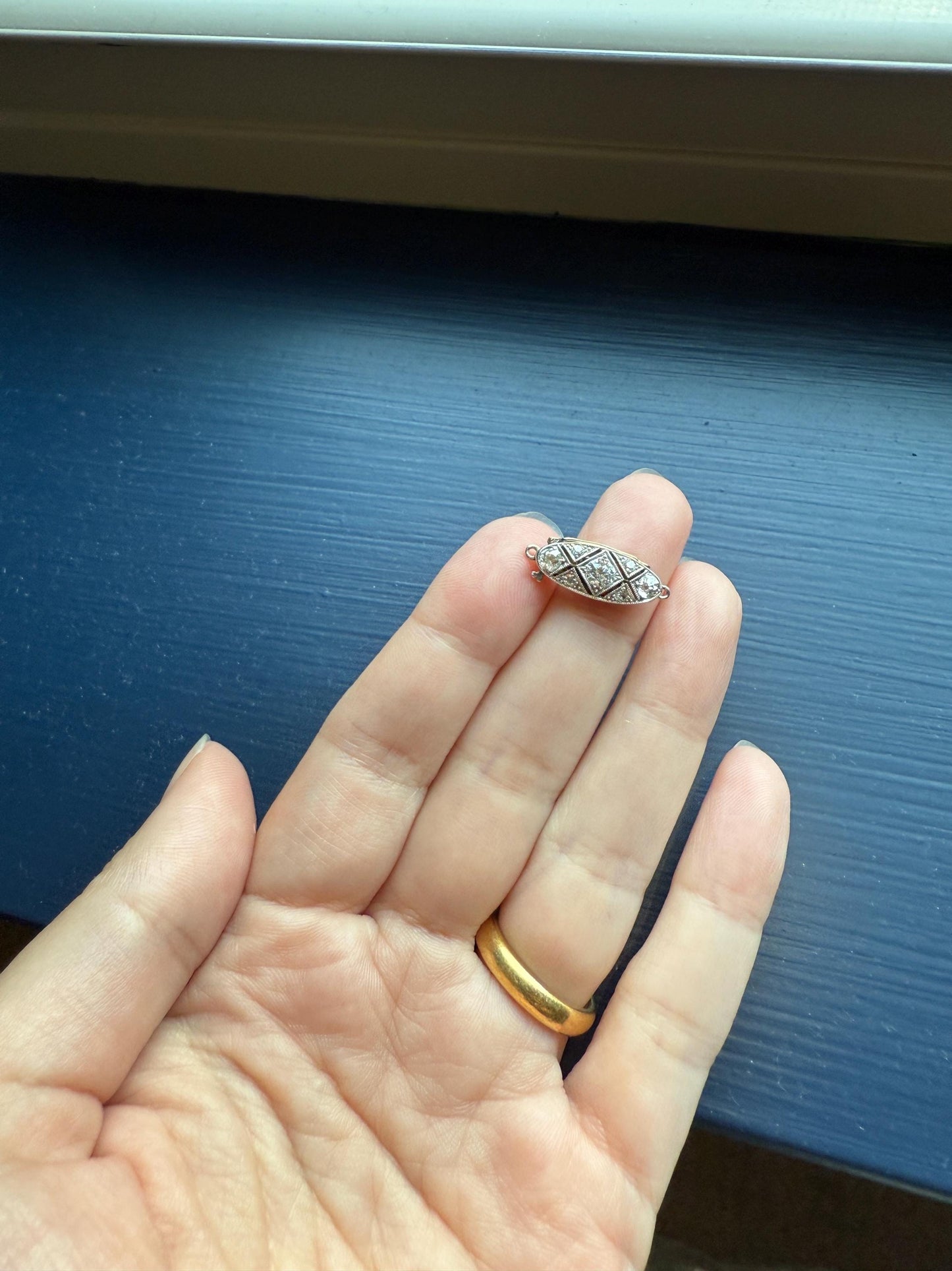Antique .6 Carat Old Mine Cut Diamond Marquise CLASP Pendant Platinum 18k Gold Edwardian Bridal Something Old Neckmess Parts Findings OMC
