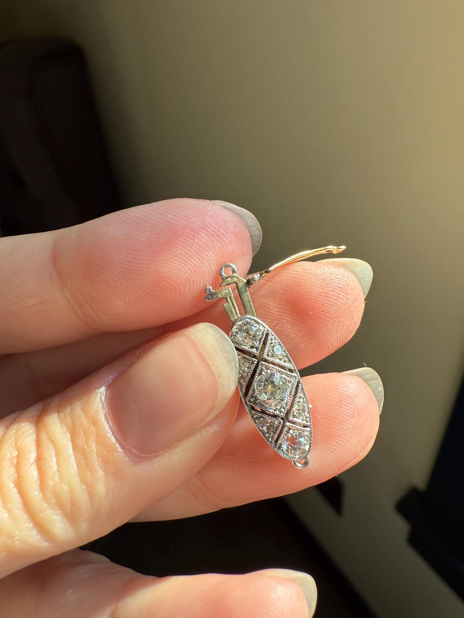 Antique .6 Carat Old Mine Cut Diamond Marquise CLASP Pendant Platinum 18k Gold Edwardian Bridal Something Old Neckmess Parts Findings OMC