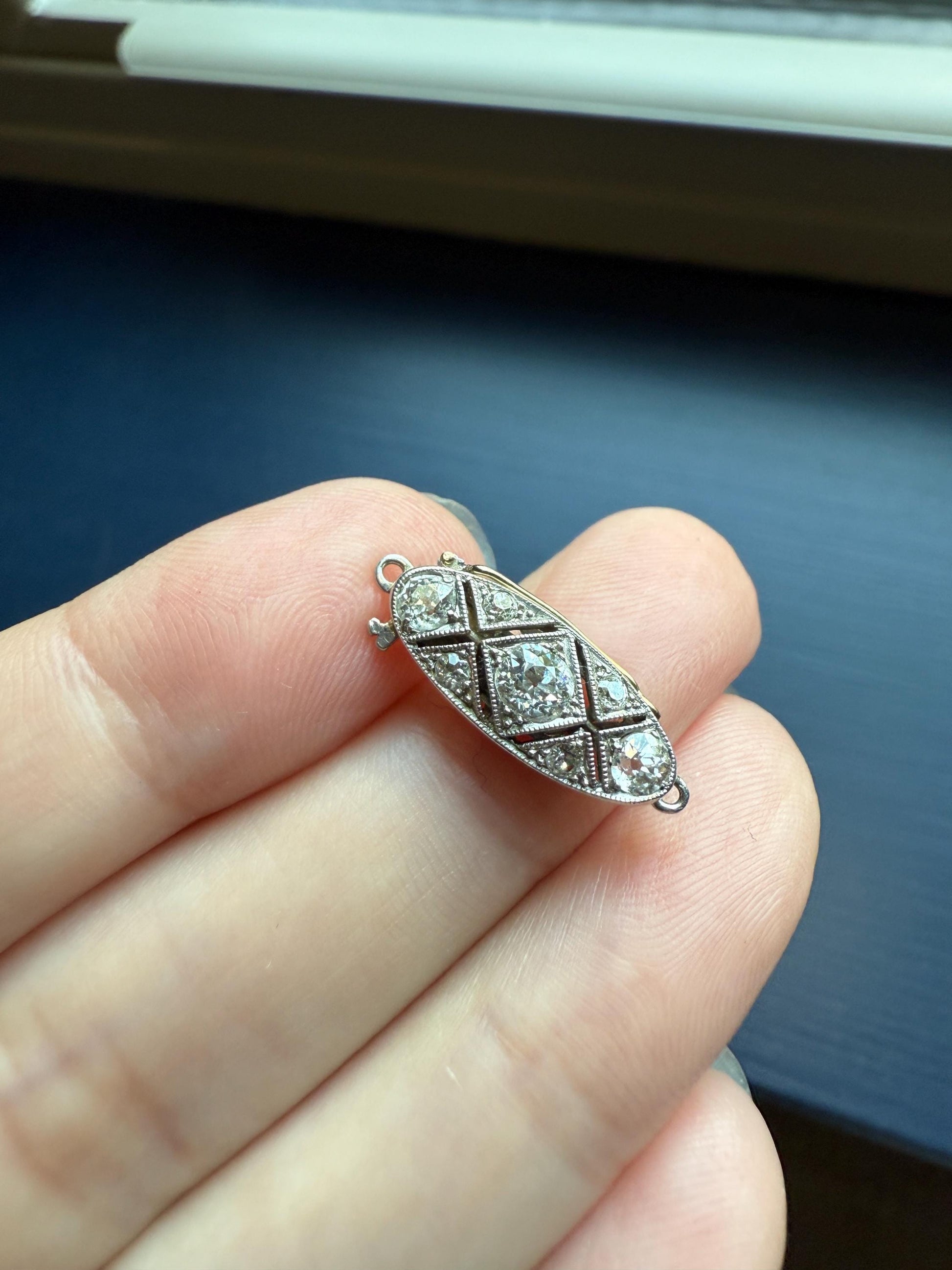Antique .6 Carat Old Mine Cut Diamond Marquise CLASP Pendant Platinum 18k Gold Edwardian Bridal Something Old Neckmess Parts Findings OMC
