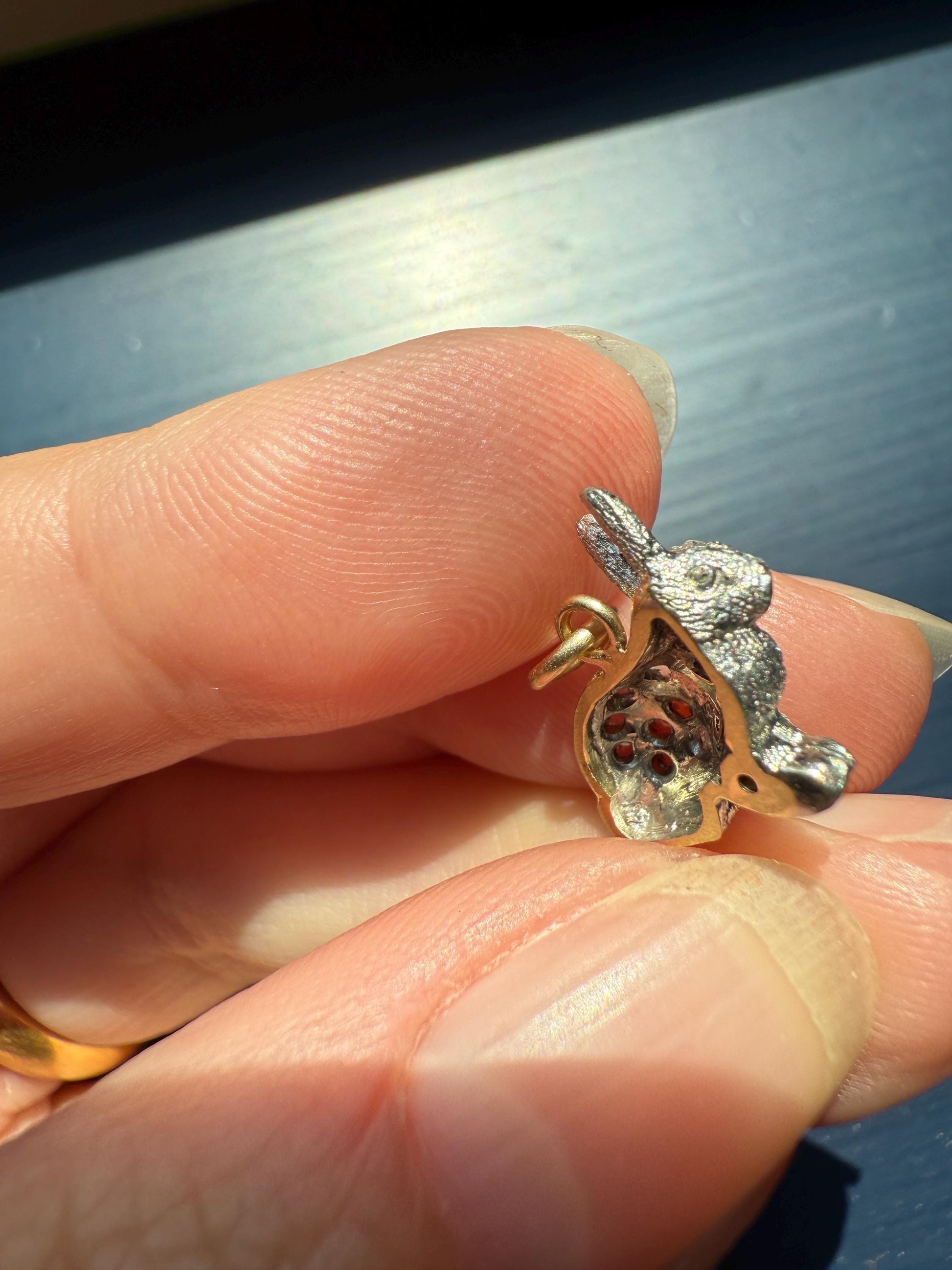 The Little Bun Bun BUNNY Rose Cut Diamond Encrusted ANTIQUE Figural Rabbit Pendant Platinum 18k & 14k Gold 3D Pink Ruby Eye Animal Jewelry