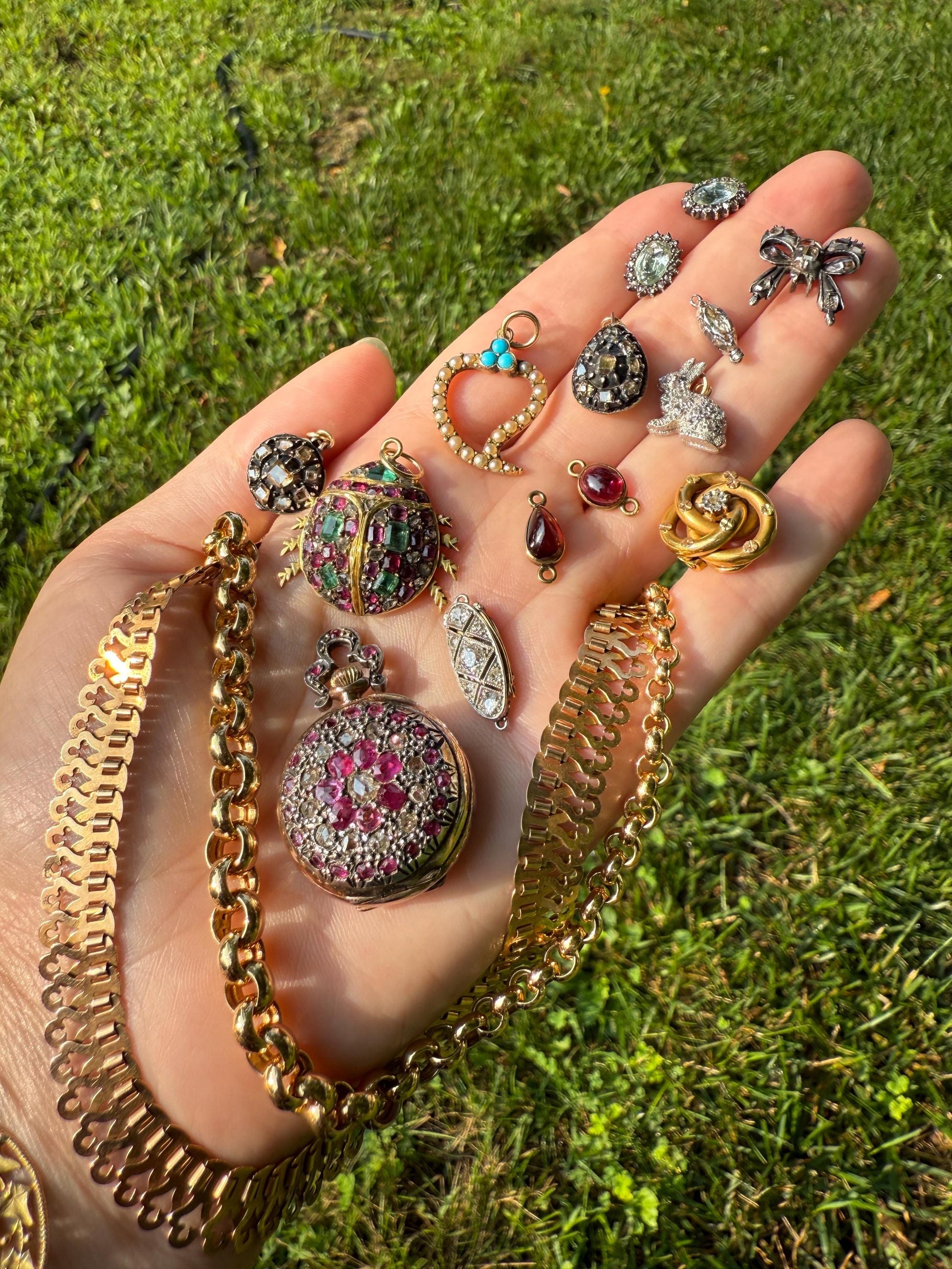 The Little Bun Bun BUNNY Rose Cut Diamond Encrusted ANTIQUE Figural Rabbit Pendant Platinum 18k & 14k Gold 3D Pink Ruby Eye Animal Jewelry