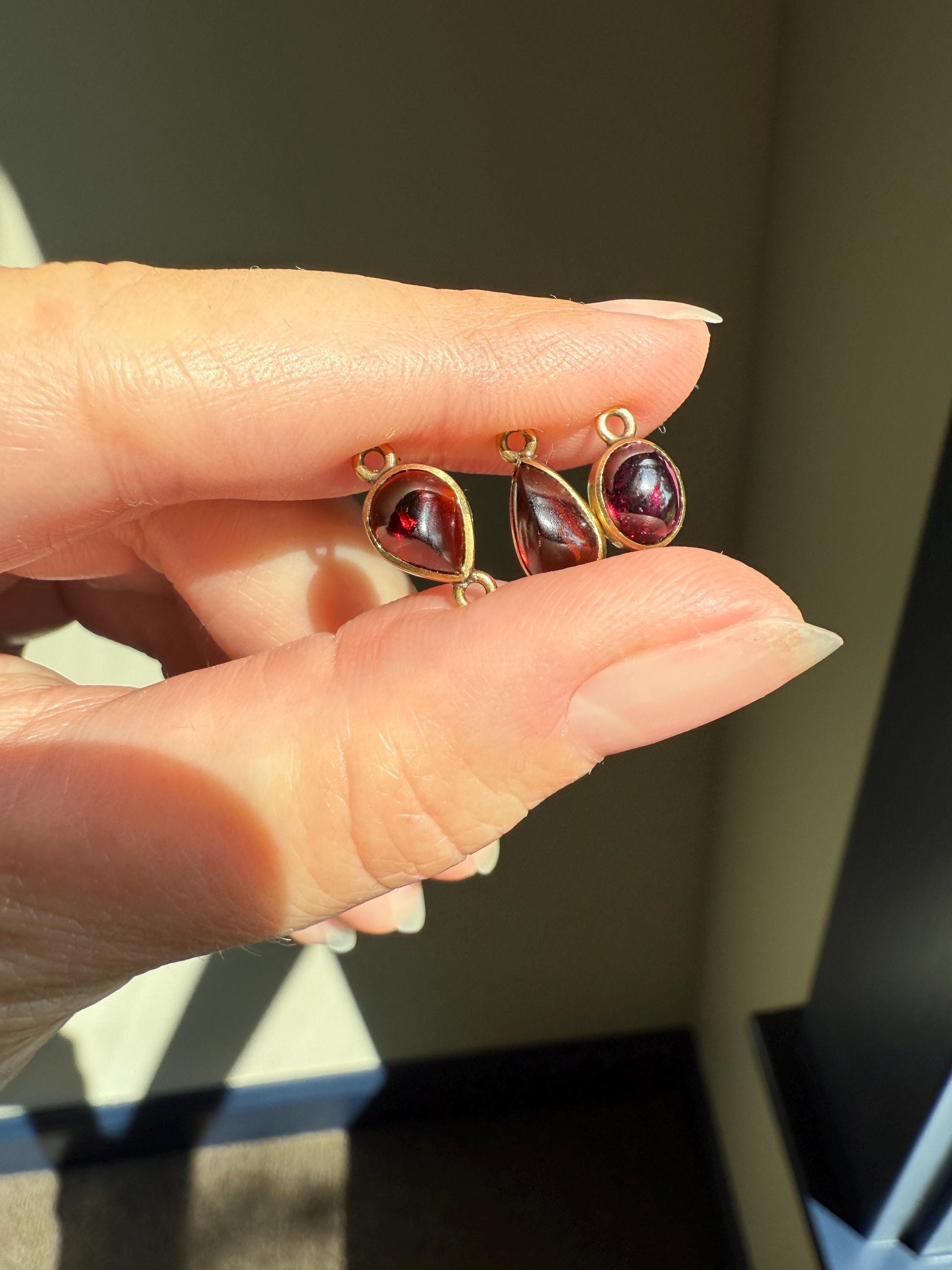 Cabochon GARNET Bezel Set Antique Parts Findings Extender Connector Charm Pendant Necklace Bracelet 5 Avail Teardrop Oval Glowing Purple Red