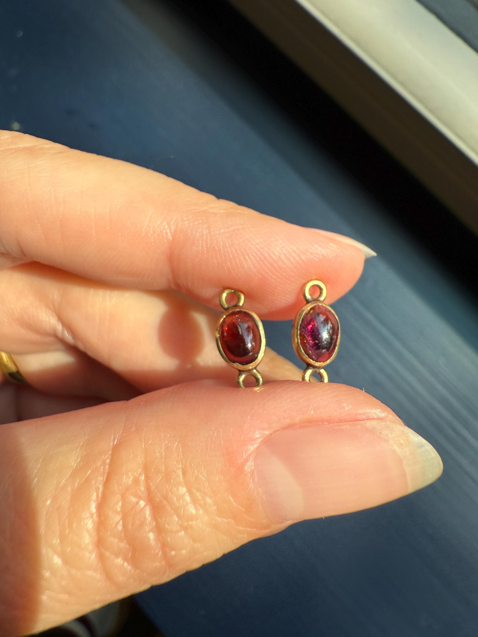 Cabochon GARNET Bezel Set Antique Parts Findings Extender Connector Charm Pendant Necklace Bracelet 5 Avail Teardrop Oval Glowing Purple Red