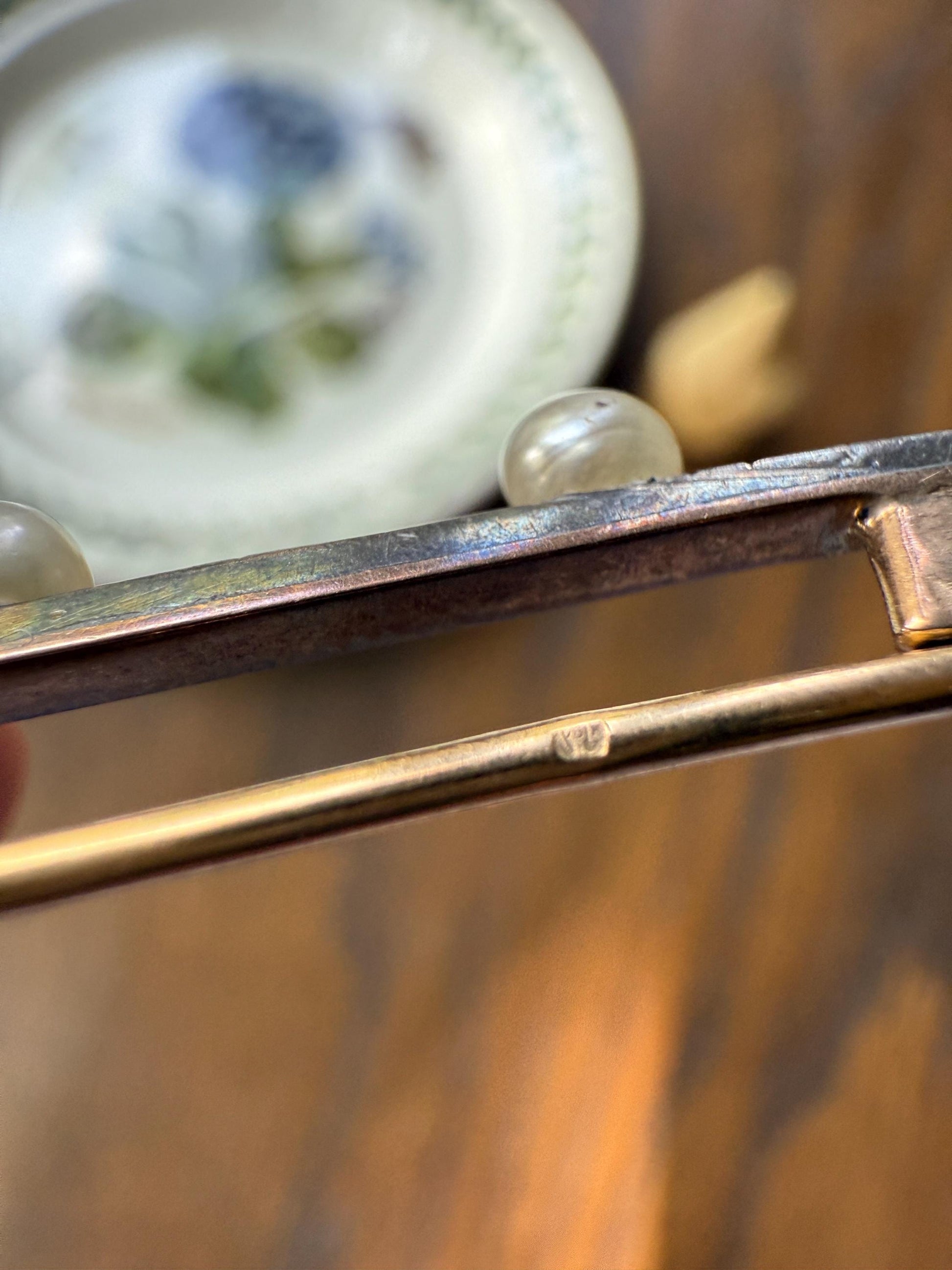 Antique Pearl Rose Cut Diamond Bar Brooch Extender Connector Pin 18k Gold Silver Solid French Linear Victorian Bridal Hair Pin Something Old