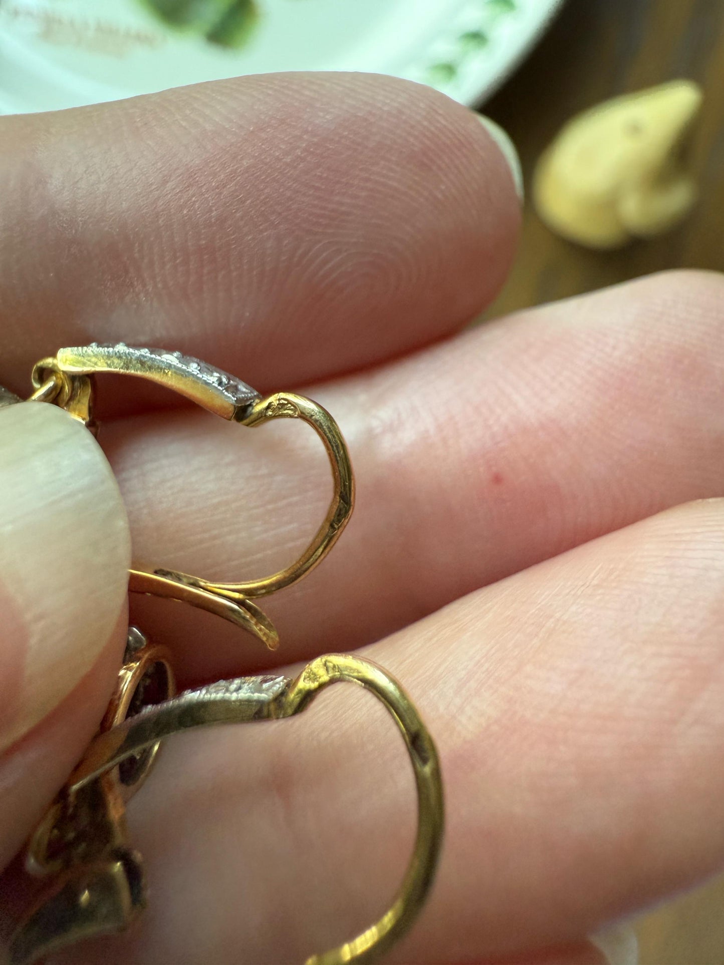 Old Mine Rose Cut Diamonds .5 Carat Tdw Dangle French Antique Dormeuse 18k Gold .5Ctw OMC Victorian Edwardian Belle Epoque Bridal OMC