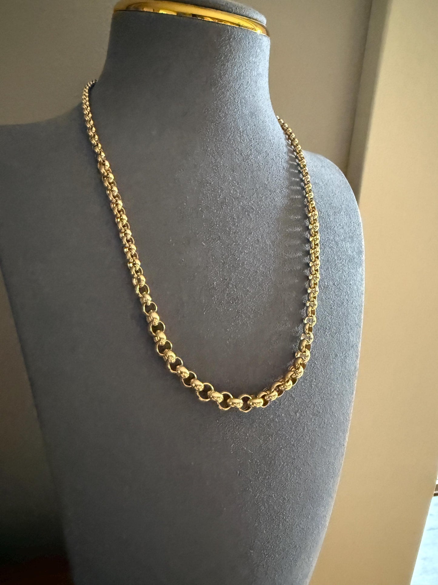 Chunky 19g 18k GOLD Solid Rolo Belcher Link Sturdy Vintage Chain 18" Necklace Wide Chunky Neckmess Retro Layering Collar XL Spring Ring