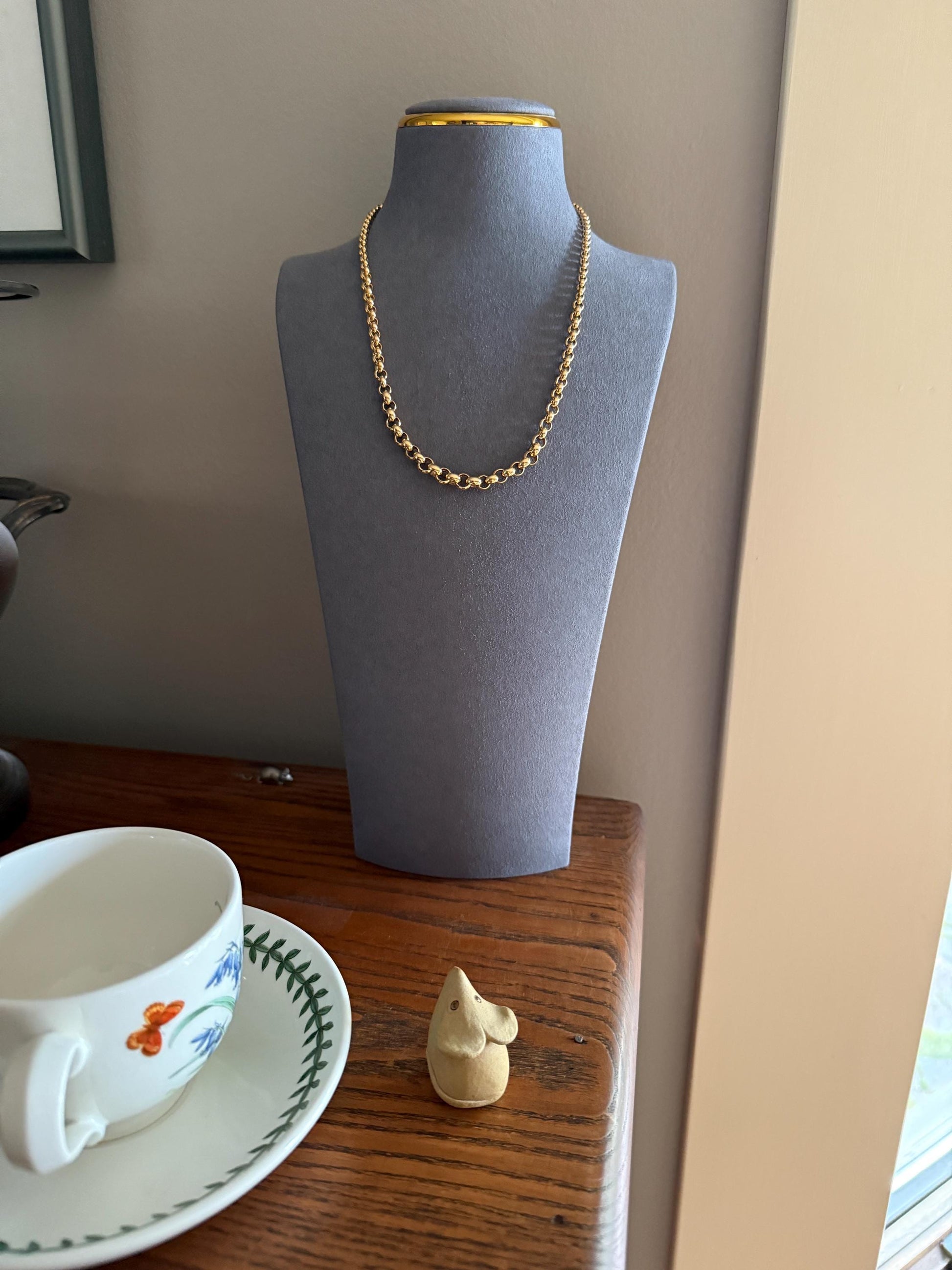 Chunky 19g 18k GOLD Solid Rolo Belcher Link Sturdy Vintage Chain 18" Necklace Wide Chunky Neckmess Retro Layering Collar XL Spring Ring