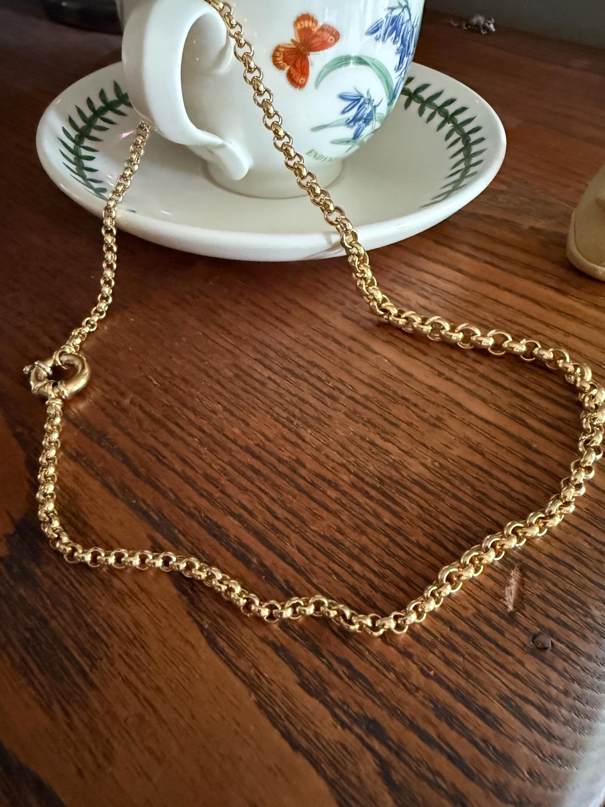 Chunky 19g 18k GOLD Solid Rolo Belcher Link Sturdy Vintage Chain 18" Necklace Wide Chunky Neckmess Retro Layering Collar XL Spring Ring
