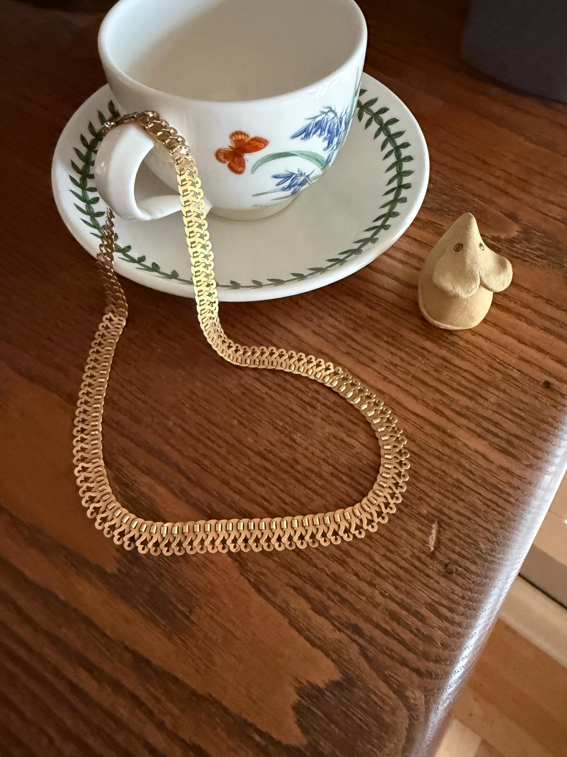 Awesome French Antique 18g 18k GOLD Solid NECKLACE Book CHAIN Scalloped Panels 1cm Wide Chunky Ornate Victorian Neckstack Layering Collar