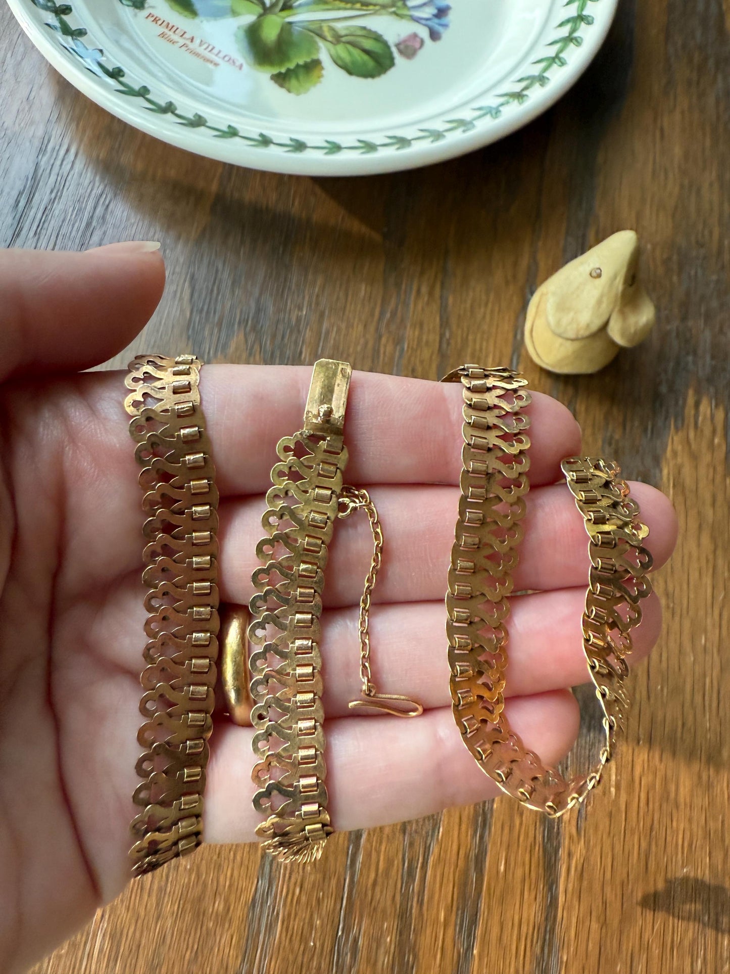 Awesome French Antique 18g 18k GOLD Solid NECKLACE Book CHAIN Scalloped Panels 1cm Wide Chunky Ornate Victorian Neckstack Layering Collar