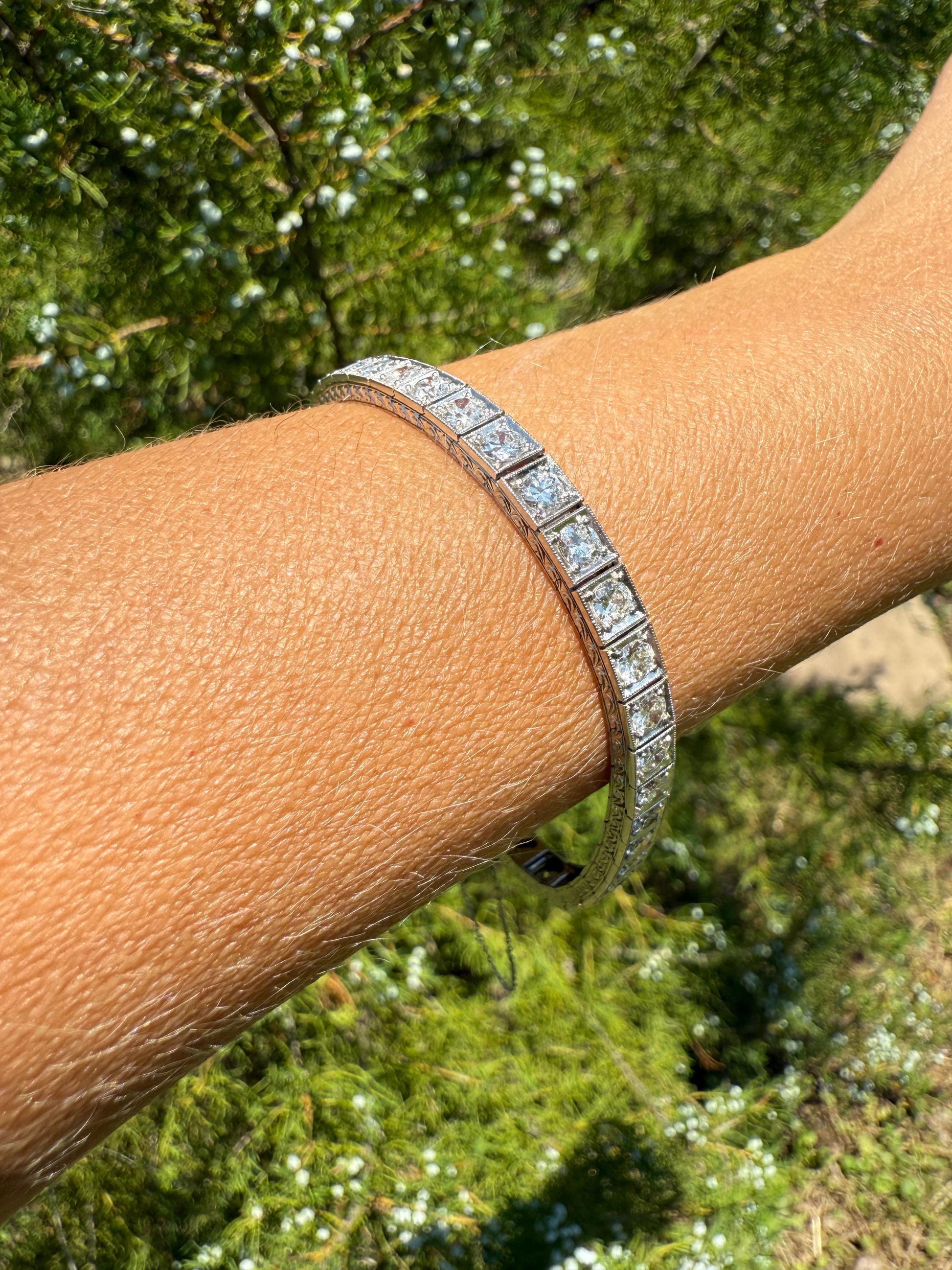 Art Deco 6.25 CARAT 39 Transitional Cut DIAMOND Line Riviera Tennis Bracelet Platinum French Vintage Eternity Square Riviere Wriststack
