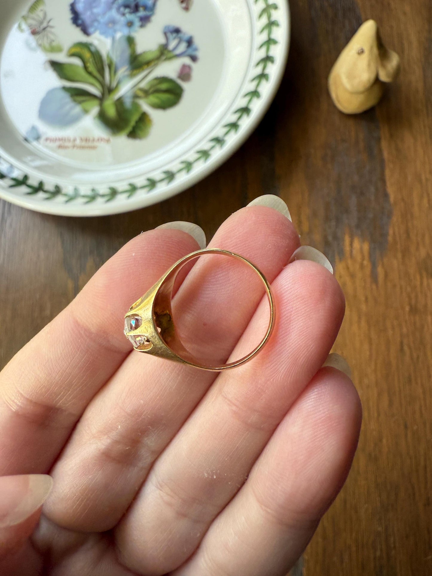 Special PEAR Open Back Rose Cut DIAMOND Original Antique Solitiare 18k Gold Buttercup Belcher Glowing Setting