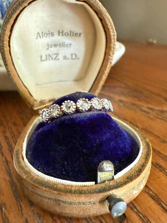 Seven Stone Open Backed Rose Cut DIAMOND Half Hoop Eternity 18k Gold Ring Stacker Tall Antique Style Splayed Skinny