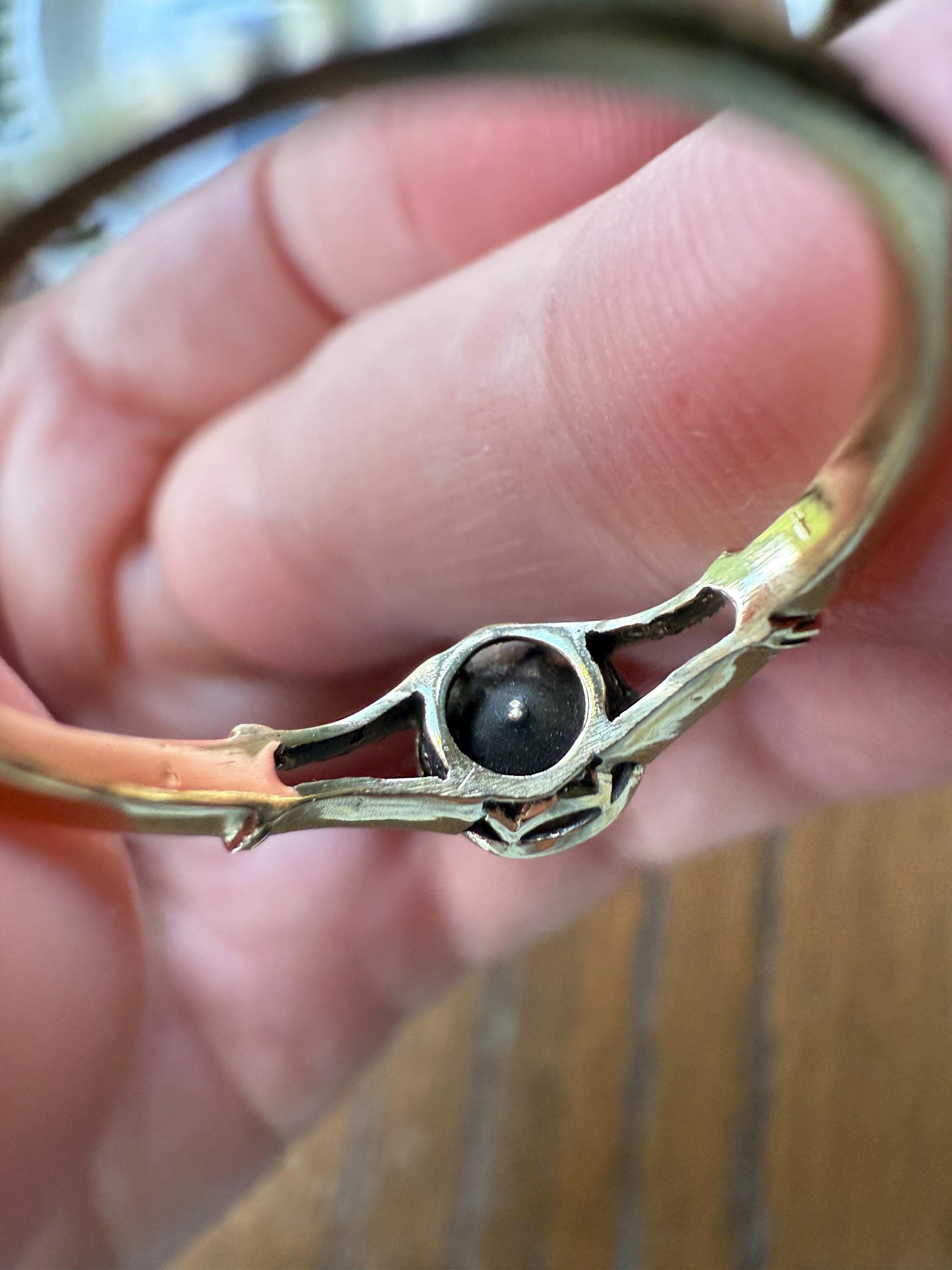 Antique 6.2mm Rose Cut DIAMOND Solitaire 14k Gold Ring Bezel Set Stacker Open Work Shoulders 1 Carat Face Up