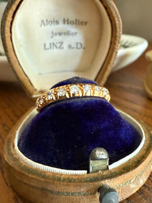 Sturdy ETERNITY Band One Carat 4.3g 18k Yellow Gold Single Cut DIAMOND Vintage Skinny Ring 3.7mm Stacker