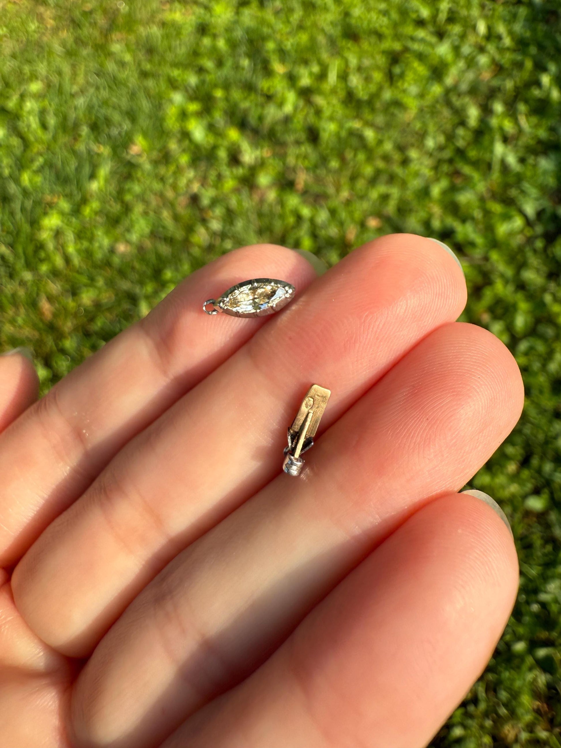 Dainty Antique Old Mine Cut MARQUISE Diamond CLASP Pendant Platinum 18k Gold French Art Deco Bridal Something Old Neckmess Parts Finding Omc