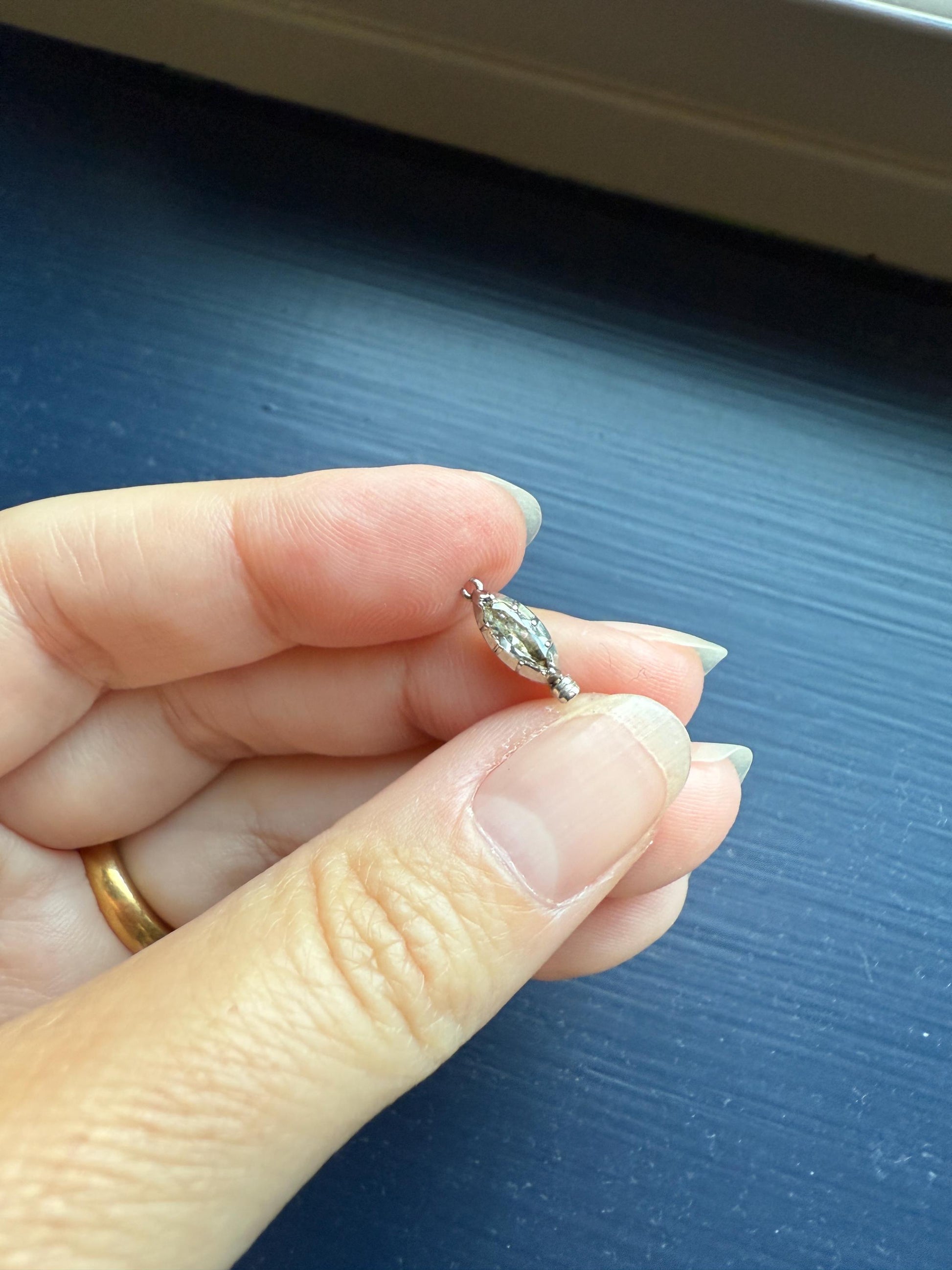 Dainty Antique Old Mine Cut MARQUISE Diamond CLASP Pendant Platinum 18k Gold French Art Deco Bridal Something Old Neckmess Parts Finding Omc