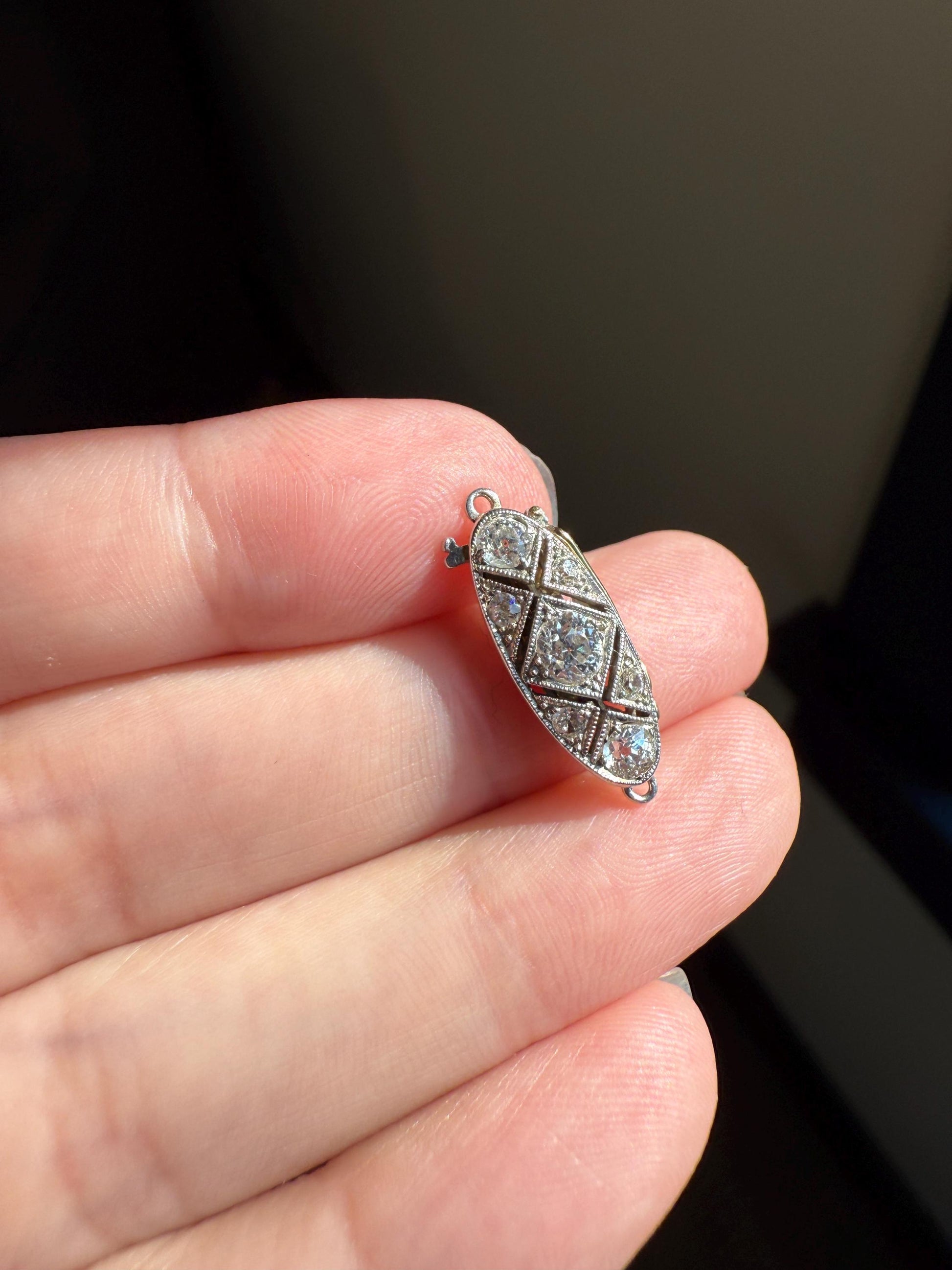 Antique .6 Carat Old Mine Cut Diamond Marquise CLASP Pendant Platinum 18k Gold Edwardian Bridal Something Old Neckmess Parts Findings OMC