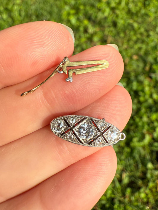 Antique .6 Carat Old Mine Cut Diamond Marquise CLASP Pendant Platinum 18k Gold Edwardian Bridal Something Old Neckmess Parts Findings OMC