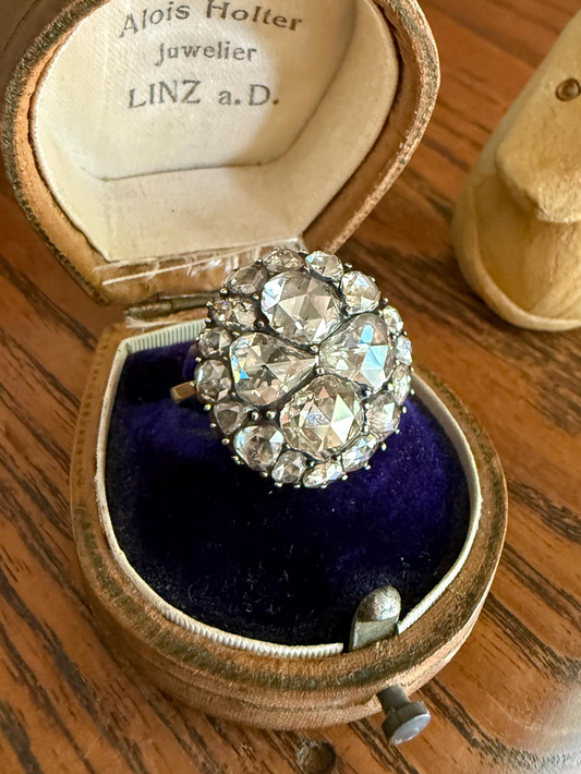 Stunning Antique 6 Carat Scale Dutch Rose Cut DIAMOND 14k Gold Silver Cluster Chunky Pear Stacker Rare Bauble